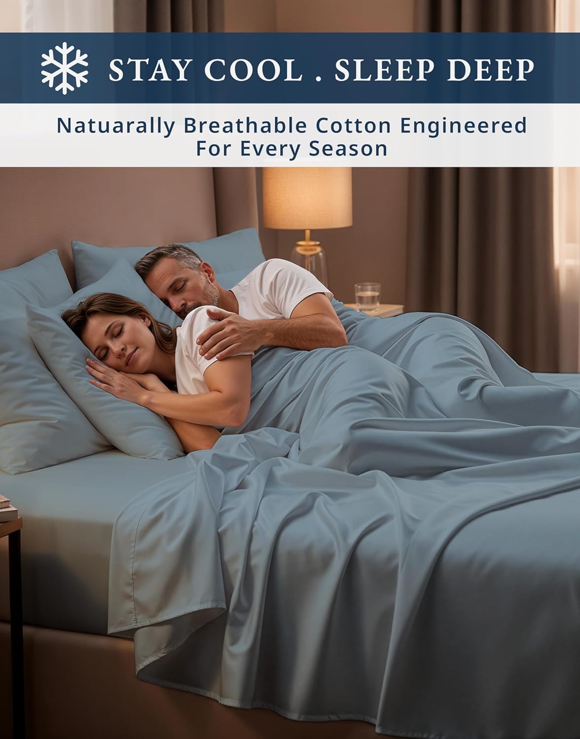 Thumbnail 6 de 100% Egyptian Cotton Queen Size Sheet Set — Naturally Breathable & Ultra-Soft, French Blue with 15" Deep Pocket