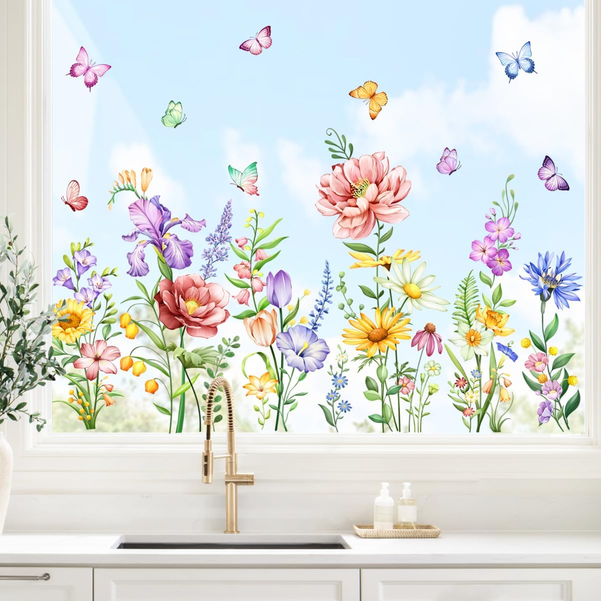 Thumbnail 6 de Supzone Flower Window Stickers 100 x 50 cm: Double-Sided Floral Clings for Glass and Mirrors