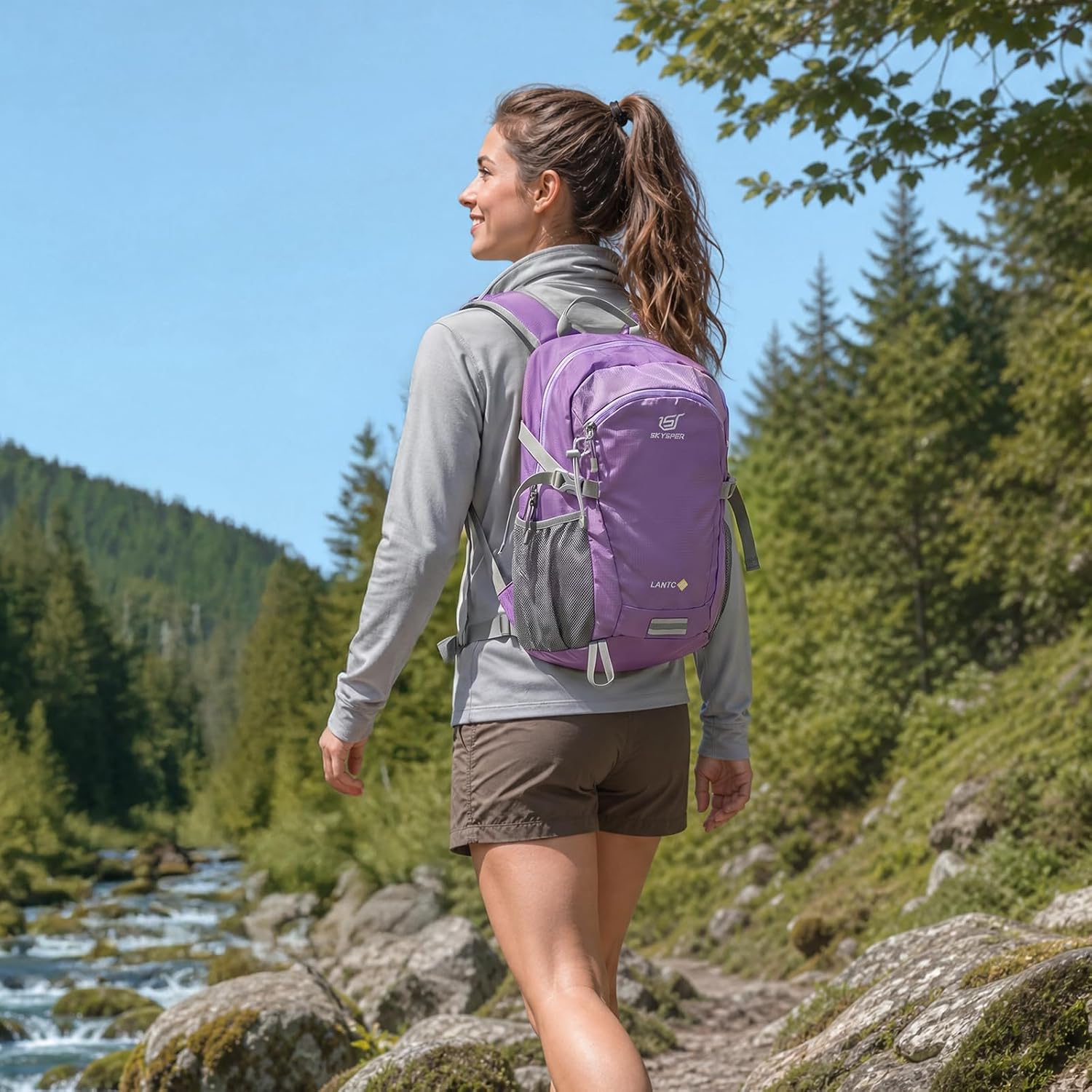 Detalle 2 de SKYSPER 20L Small Hiking Backpack (Purple) – Lightweight Daypack for Trekking