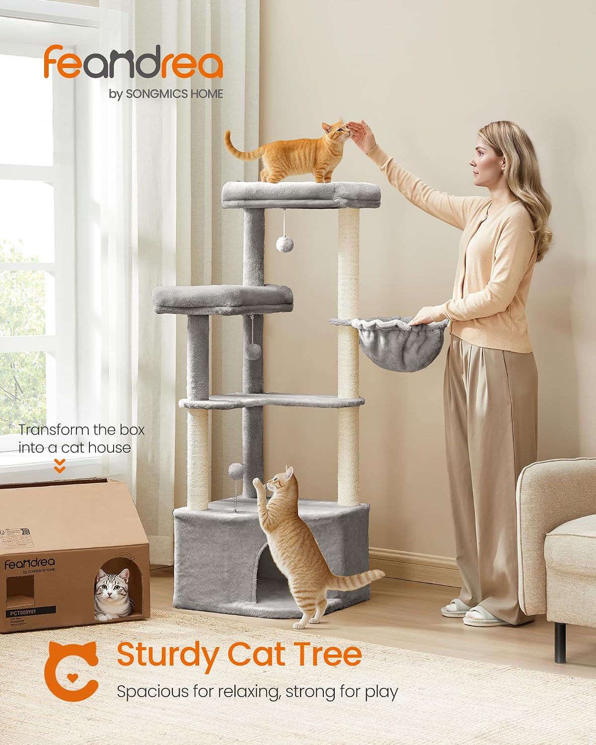 Detalle 2 de FEANDREA CLAWFY PCT009G01 Cat Tree Tower with Large Cave and Sisal Posts