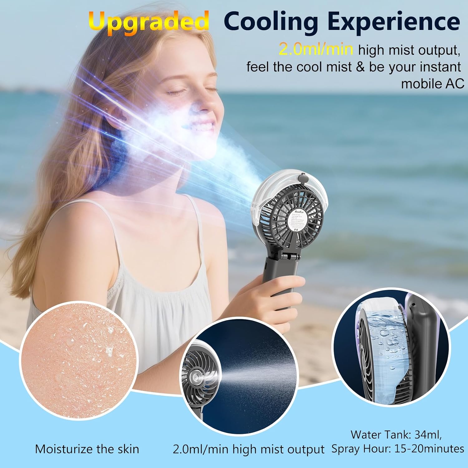 Detalle 2 de HandFan 5200mAh Upgraded Personal Misting Fan: Portable Mist + Fan for Outdoor Cool
