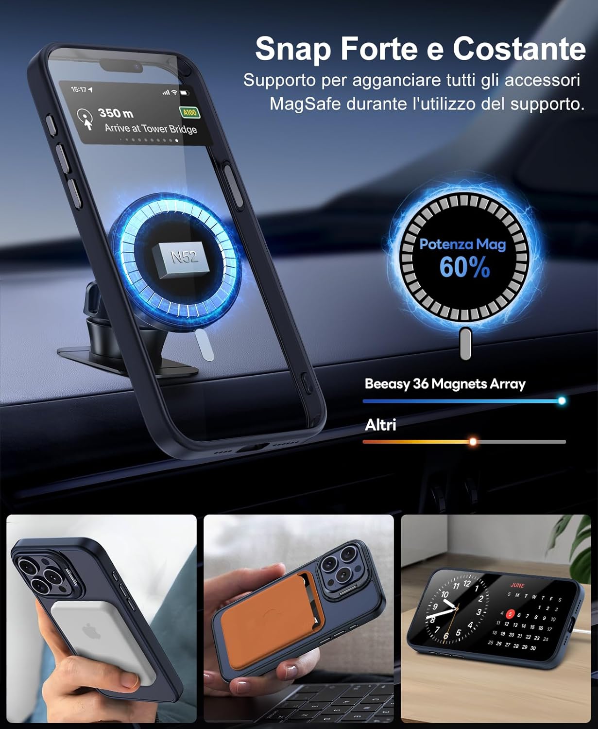 Detalle de Beeasy Cover per iPhone 15 Pro Max MagSafe con Cavalletto e Pellicole in Vetro Temperato