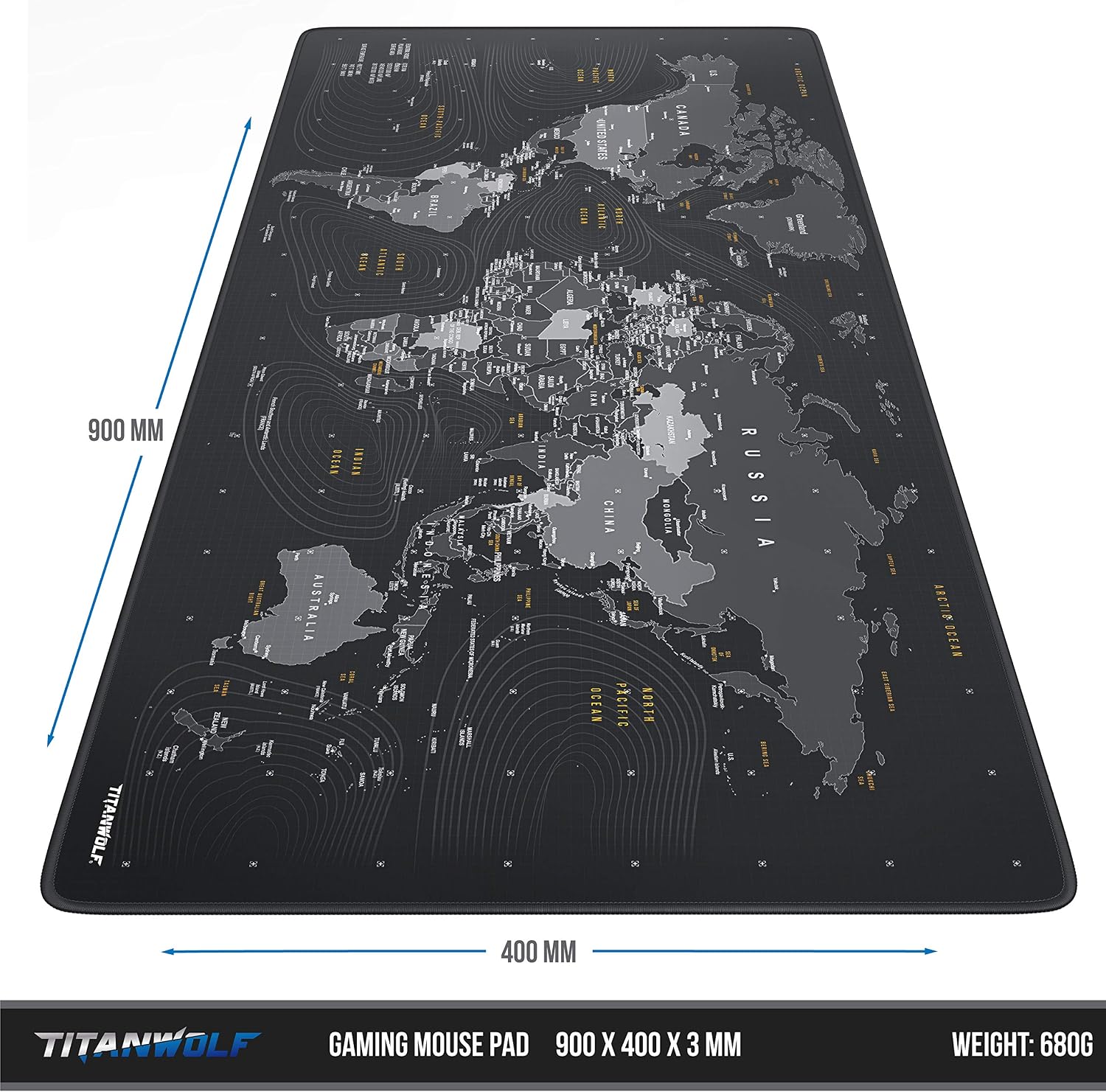 Detalle 2 de TITANWOLF World Map XXL 900ร400mm gaming mouse pad ๐ฑ