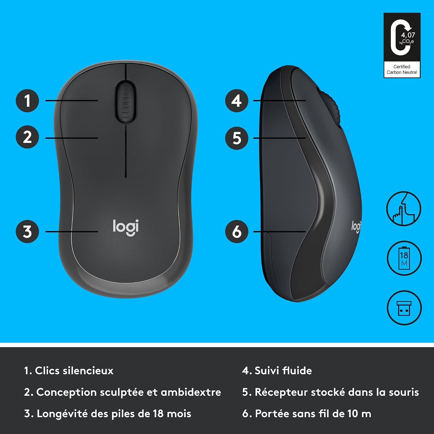 Thumbnail 6 de Logitech M220 Silent Souris Sans Fil — Ambidextre, 1000 PPP, 18 Mois d’autonomie