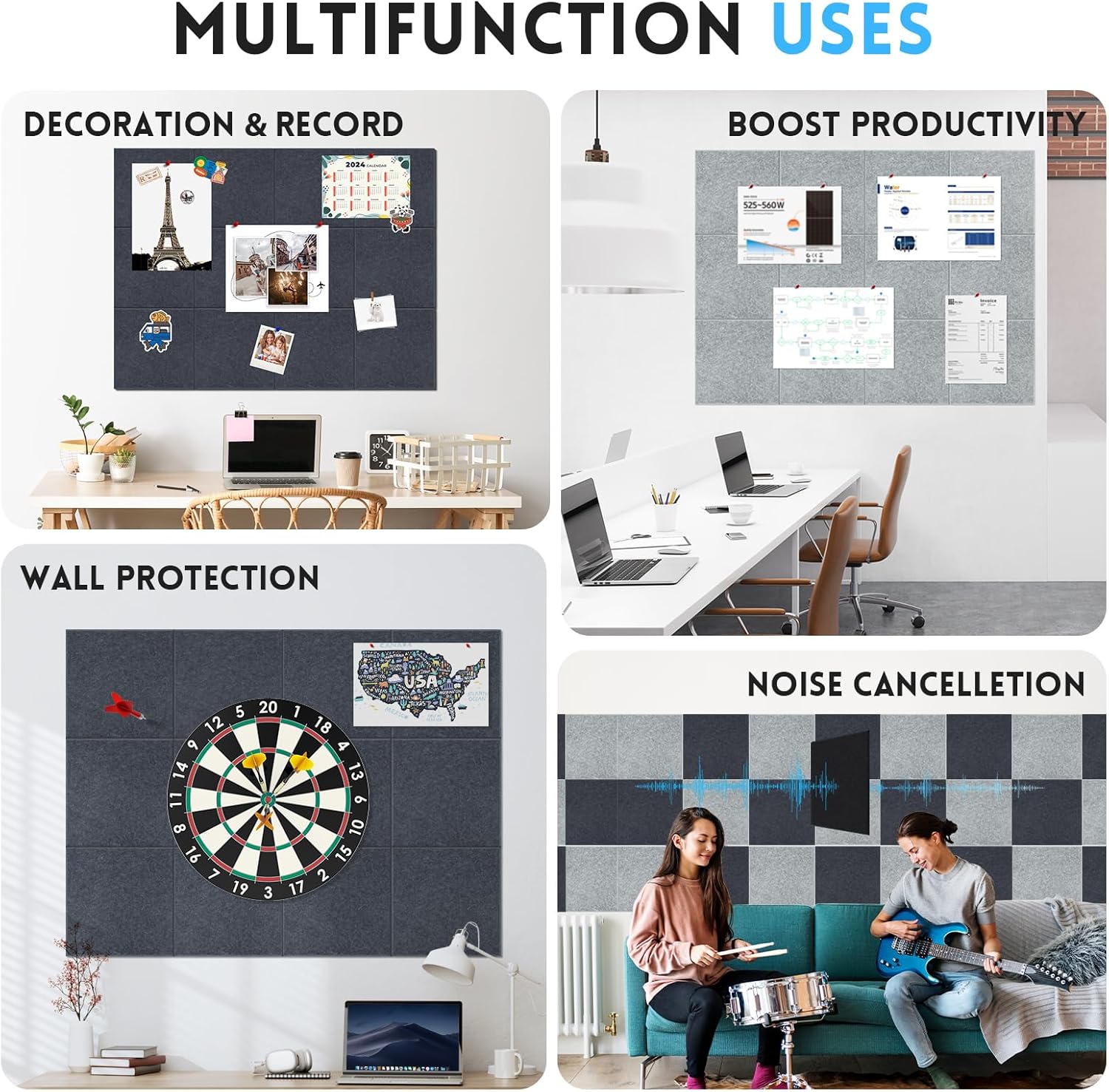 Thumbnail 5 de Large Cork Bulletin Board 48x36 Light Blue