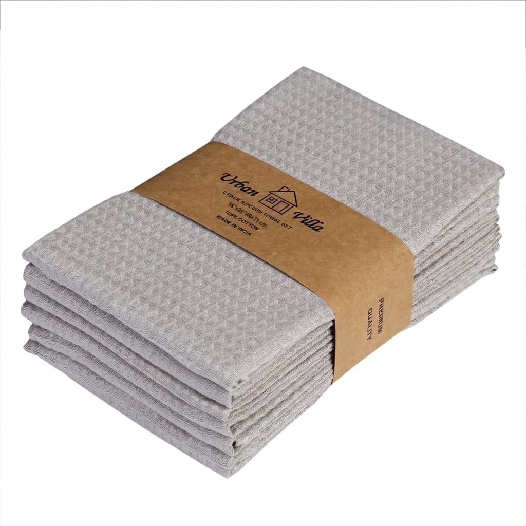 Detalle de Urban Villa Waffle Kitchen Towels (Set of 6) – oversized 18x28 inches, 100% Cotton