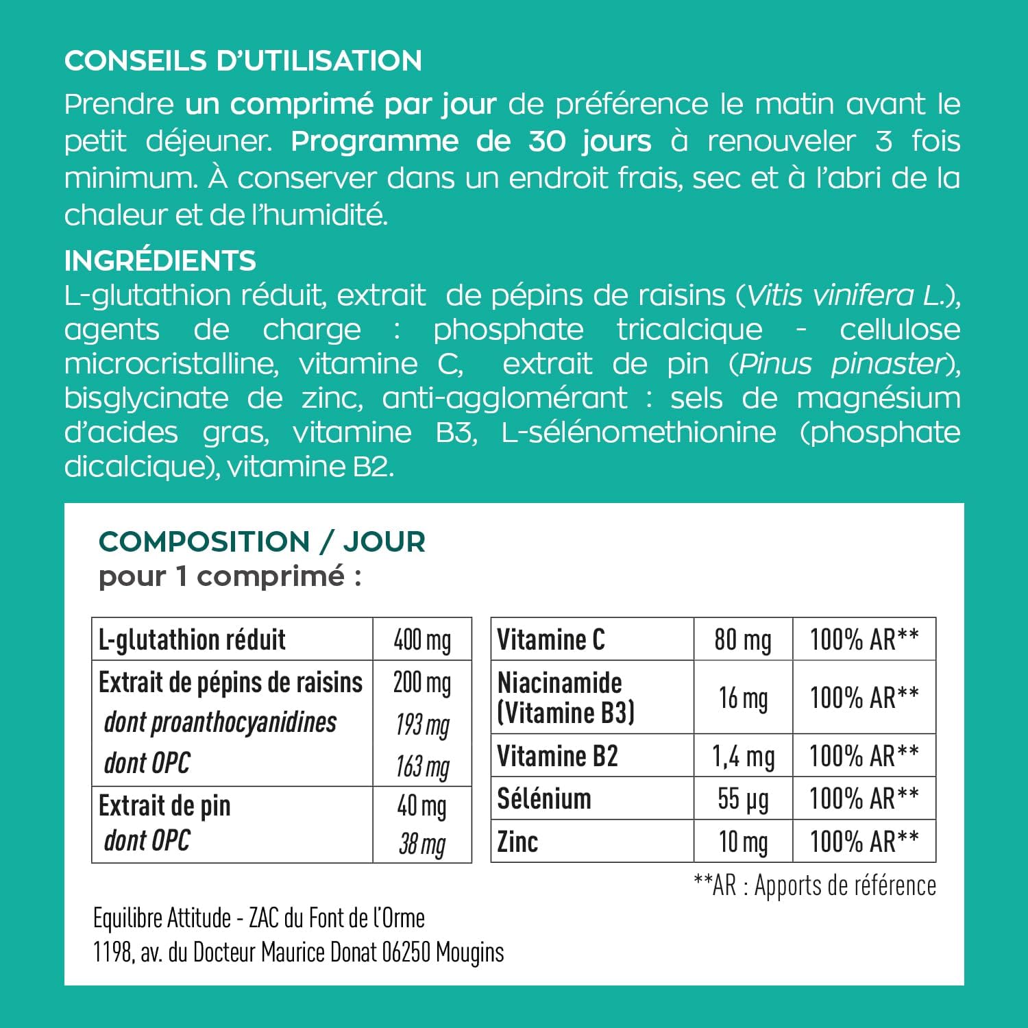 Detalle de GRANIONS - Complexe Anti-Tache Visage : Glutathion, Vitamine C, Zinc bisglycinate, Selenium et Niacinamide