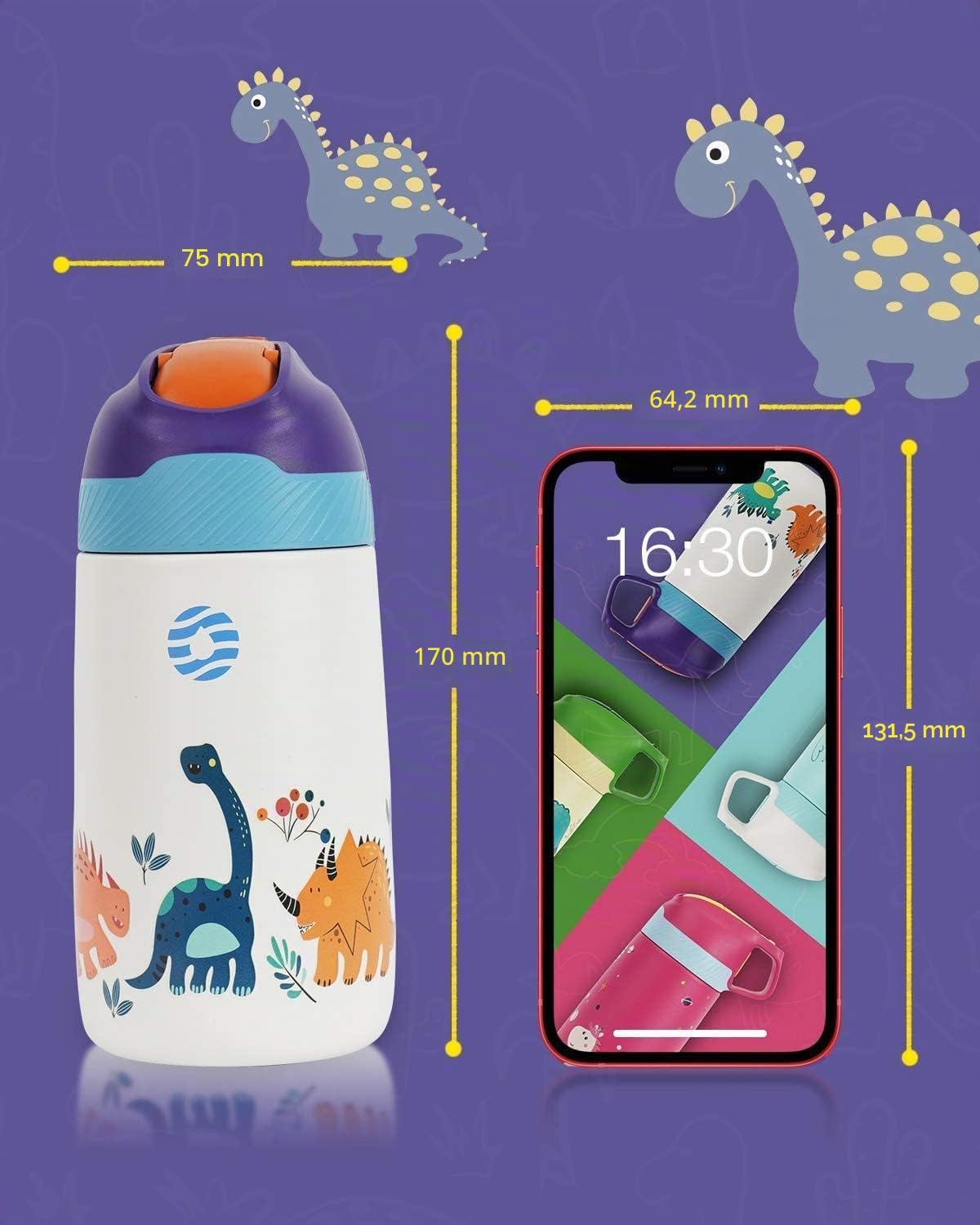 Detalle de FEIJIAN Borraccia Bambini in acciaio inox 350ml con cannuccia, senza BPA