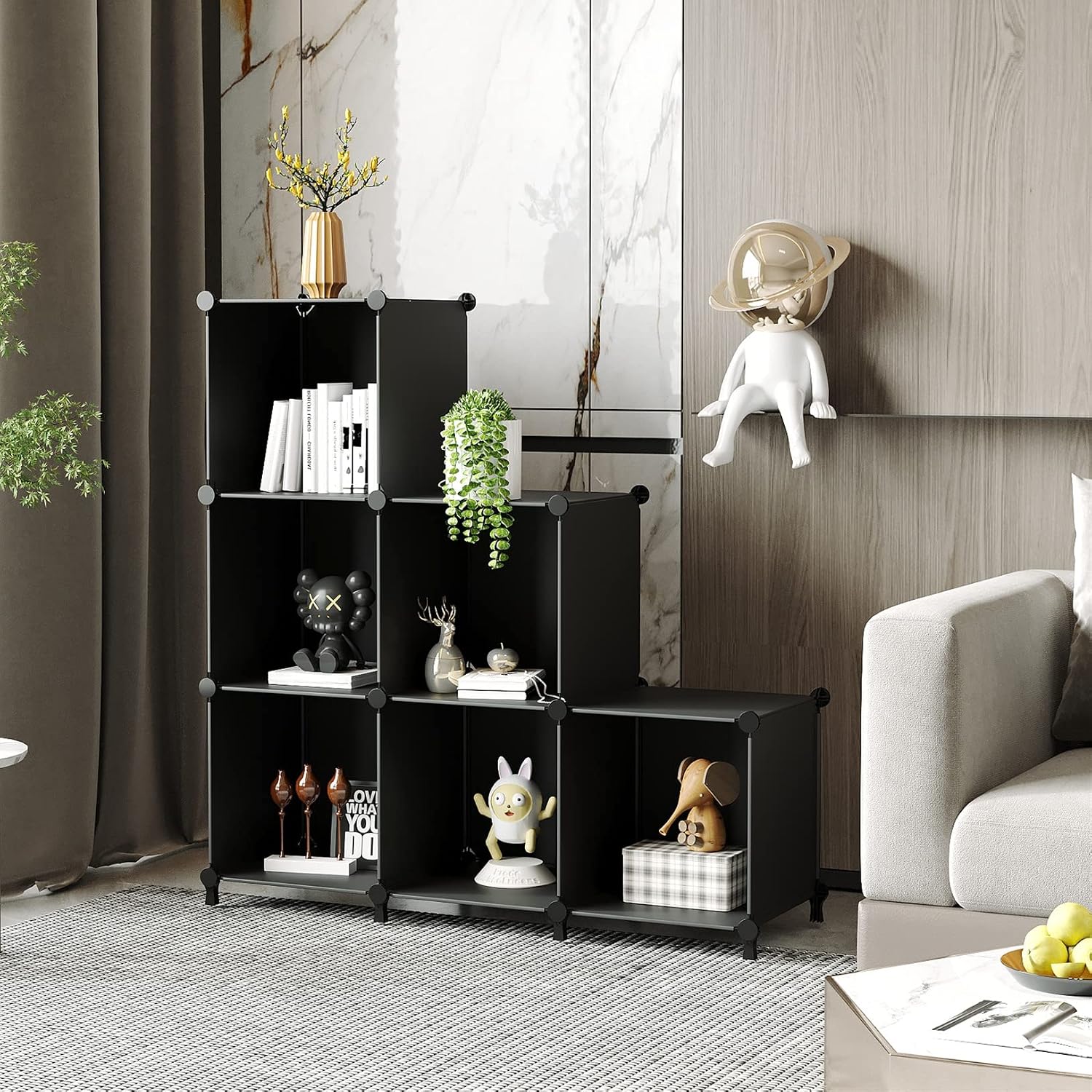 Thumbnail 1 de AWTATOS ULPZ002 6-Cube Storage Organizer, Black Plastic Stackable Shelves