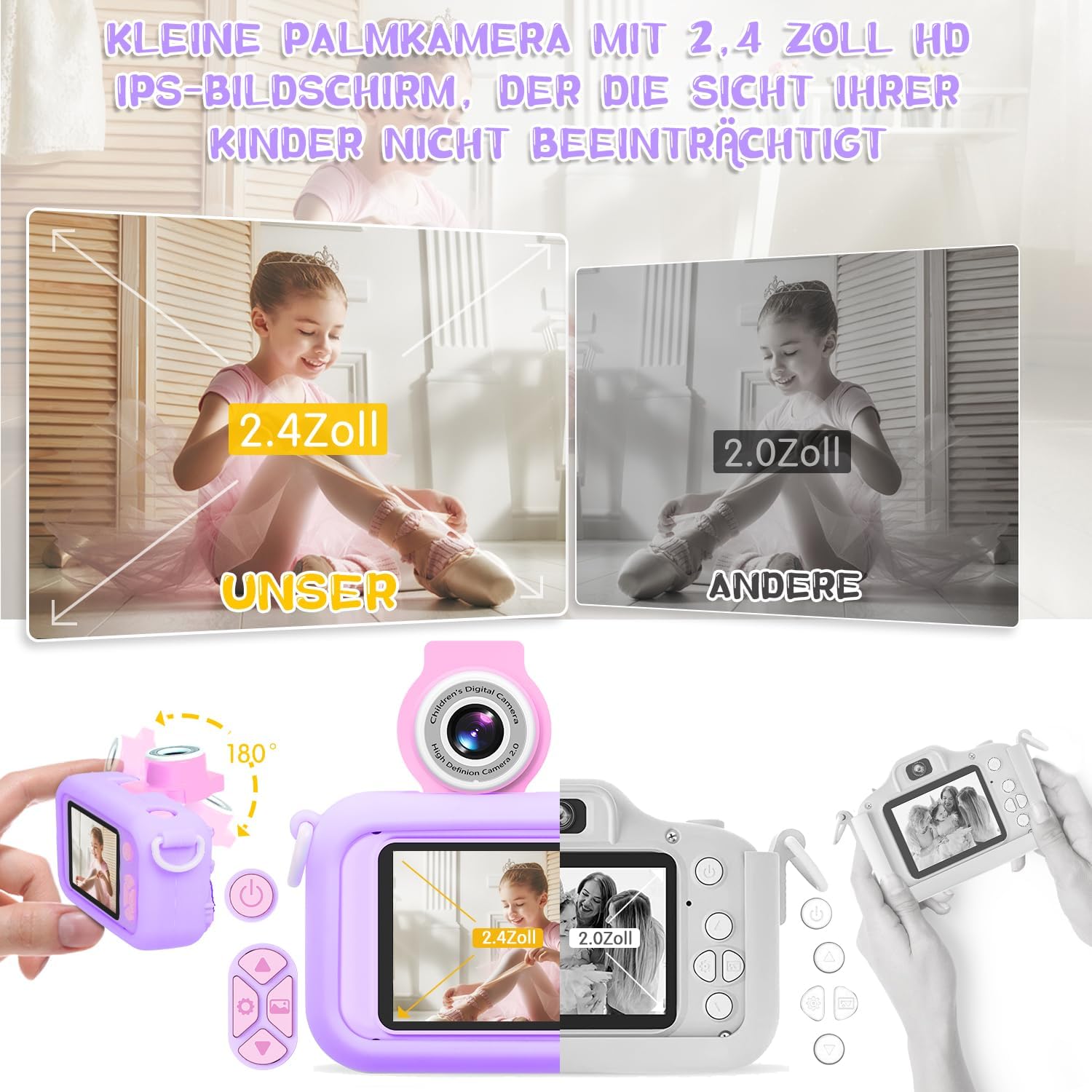Thumbnail 2 de ARNSSIEN Kinderkamera X101 – 2,4" IPS-Bildschirm, 180° Klapp-Linse, 32 GB Speicher