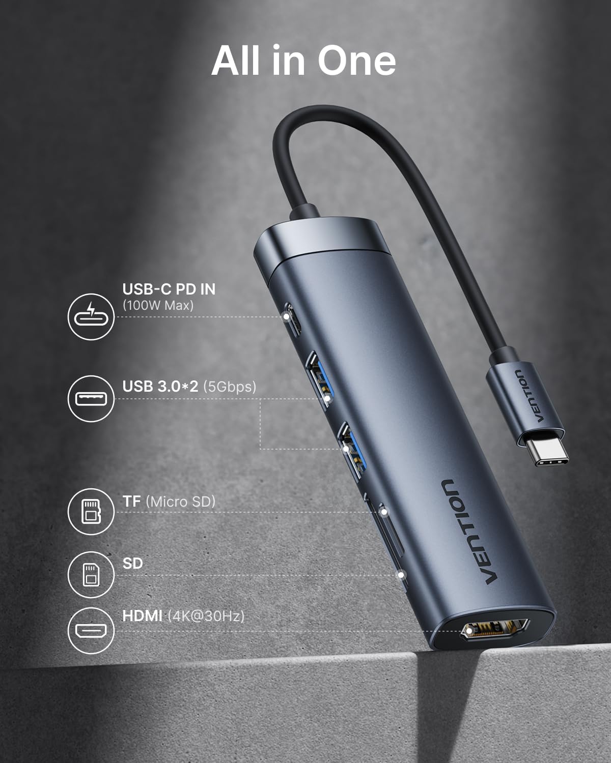 Thumbnail 1 de VENTION Hub USB C PD 100W 6 in 1