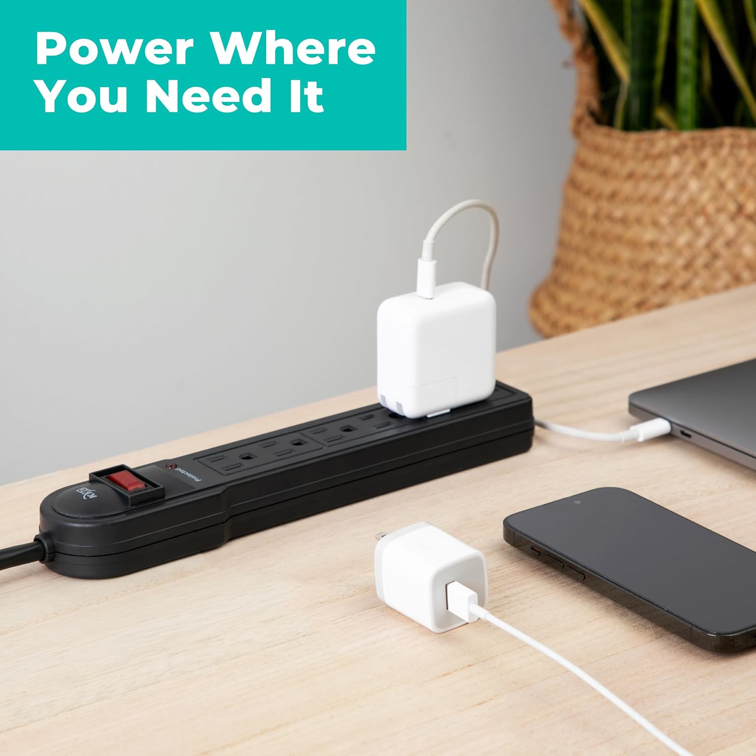 Detalle 2 de KMC 6-Outlet Surge Protector Power Strip (2-Pack) with 4-Foot Extension Cord, 900-Joule Protection