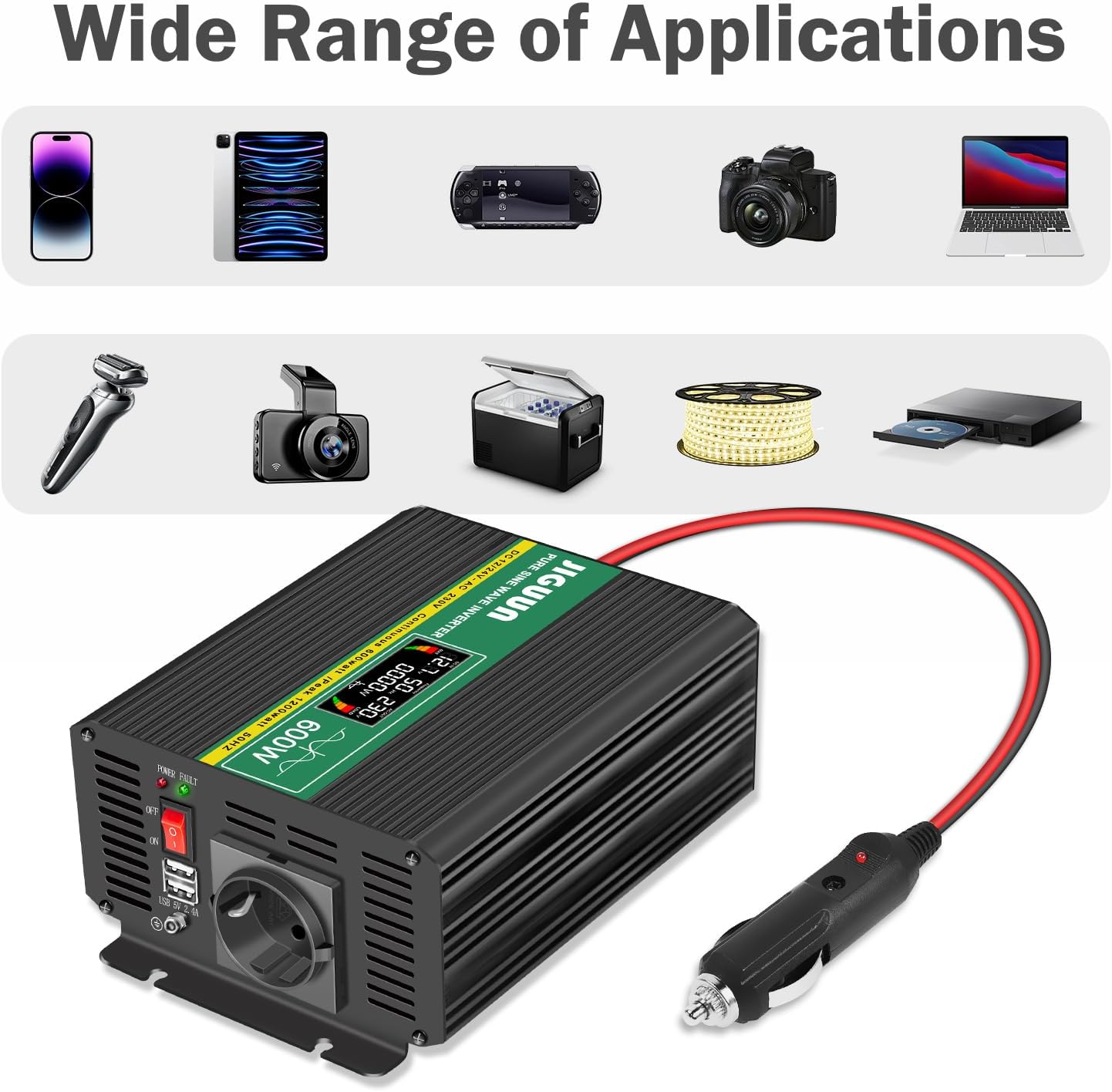 Thumbnail 5 de JIGUUN 600W inverter onda pura 12V/24V con display e telecomando 🔌