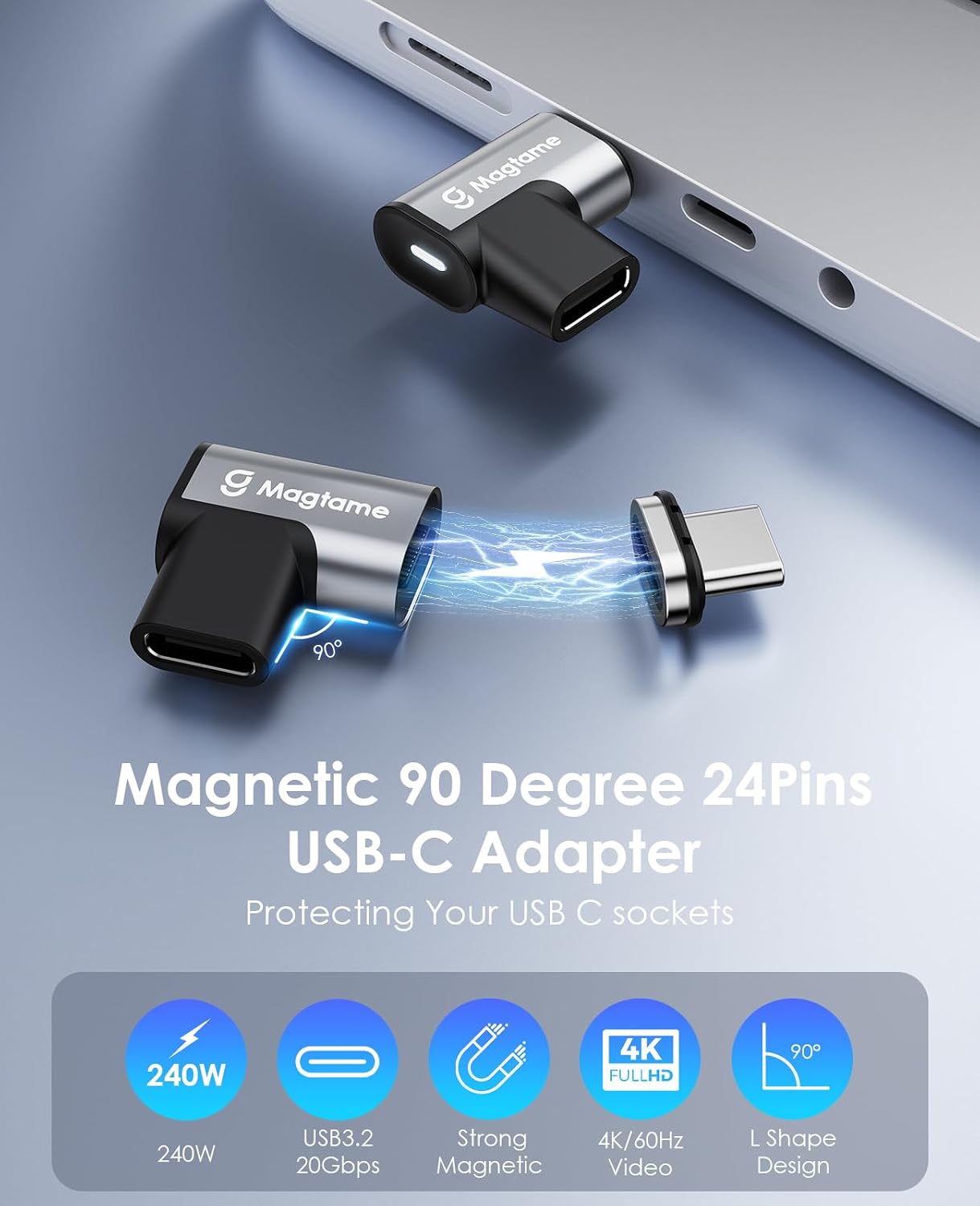 Detalle 2 de Magtame Adaptador USB C Magnético 90° – 240W ⚡