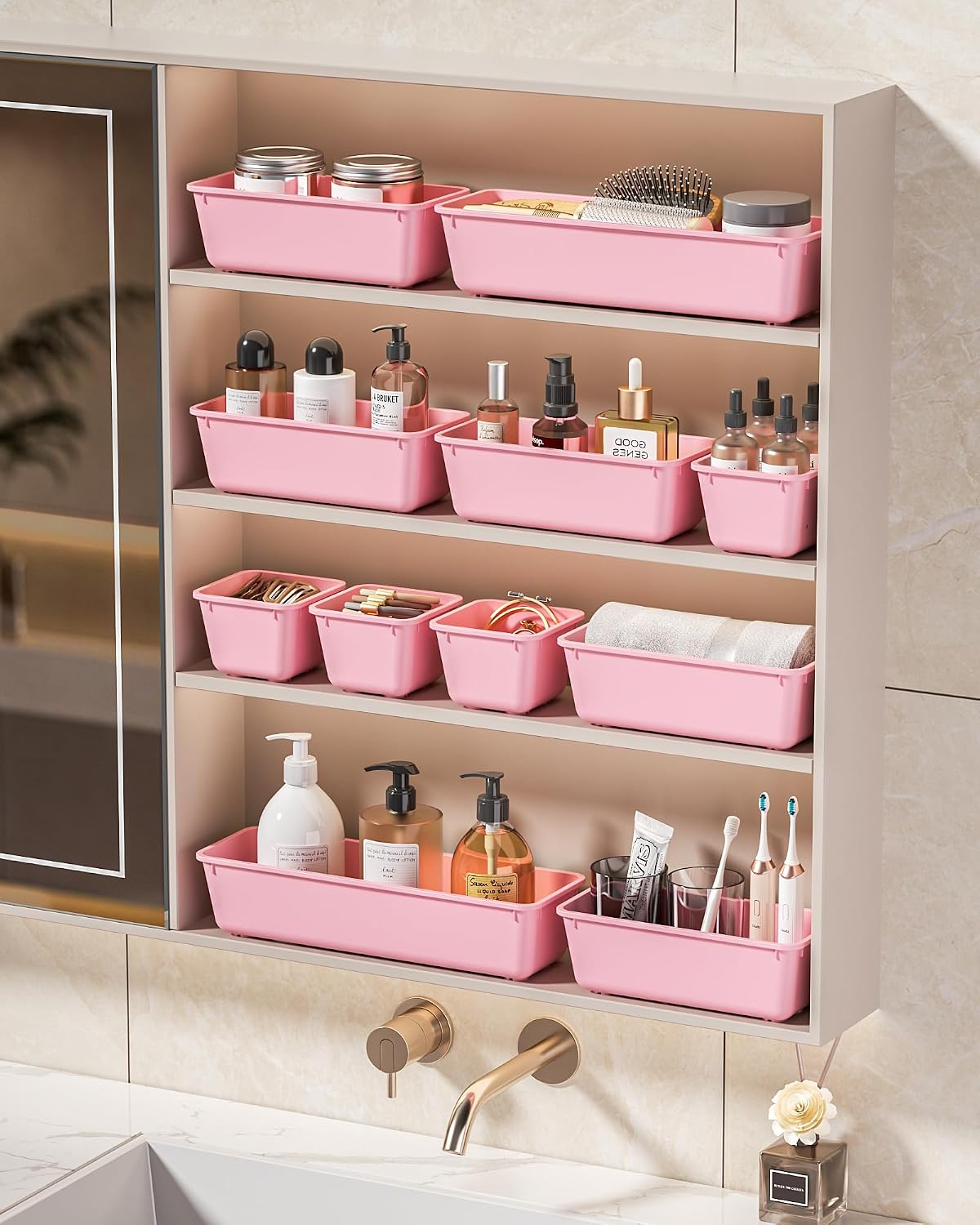 Thumbnail 6 de KEMETHY H25-Pink 25-Piece Plastic Drawer Organizer Set, 4 Sizes