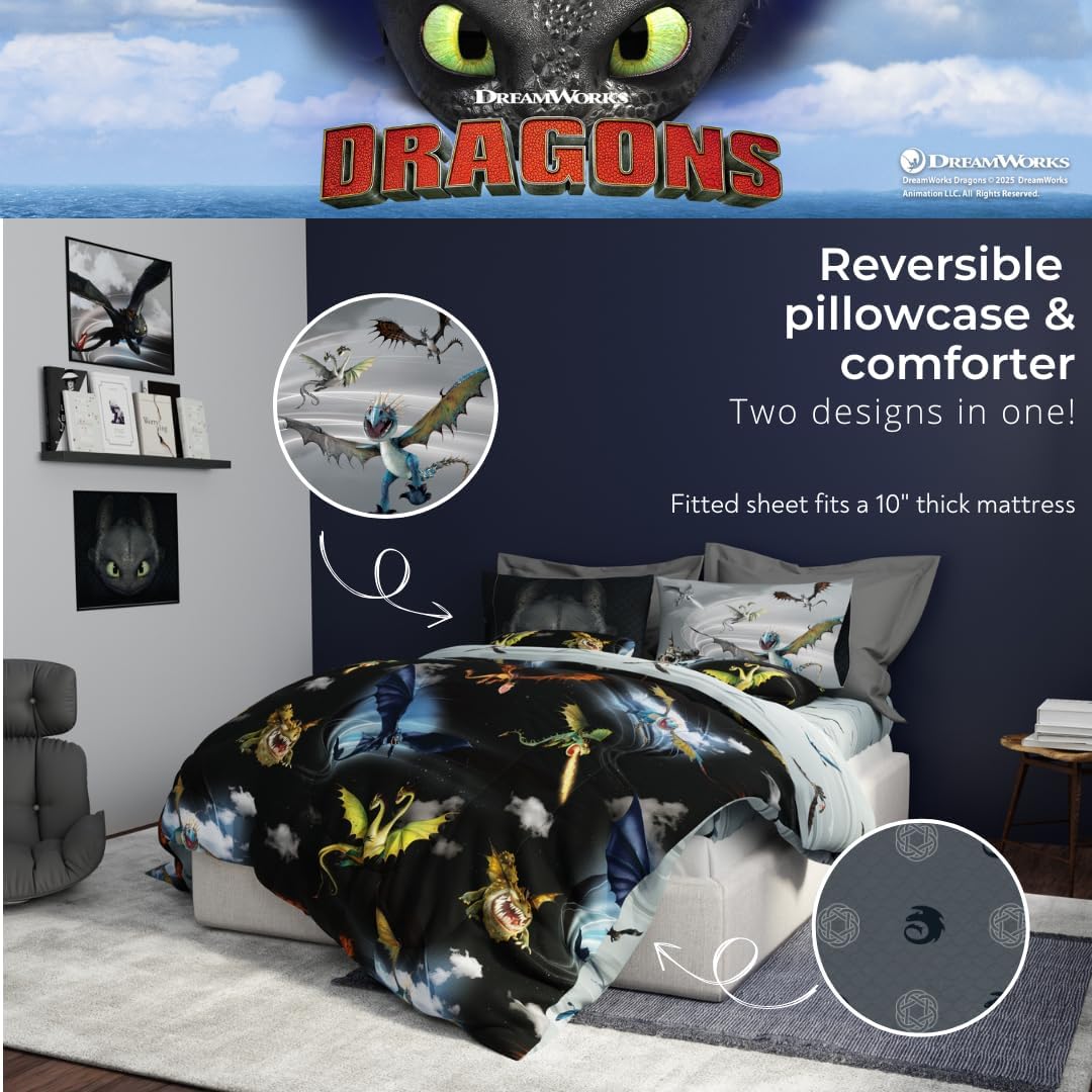 Detalle de How to Train Your Dragon Kids Bedding 5-Piece Twin Reversible Microfiber Comforter Set by Franco