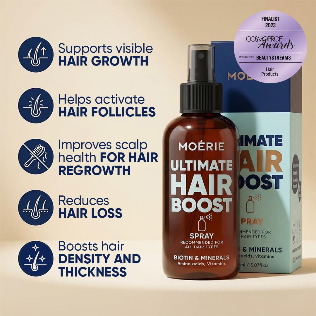 Detalle de Moerie Hair Growth Serum Spray for Men and Women: Biotin & Rosemary Formula for Thicker, Healthier Hair