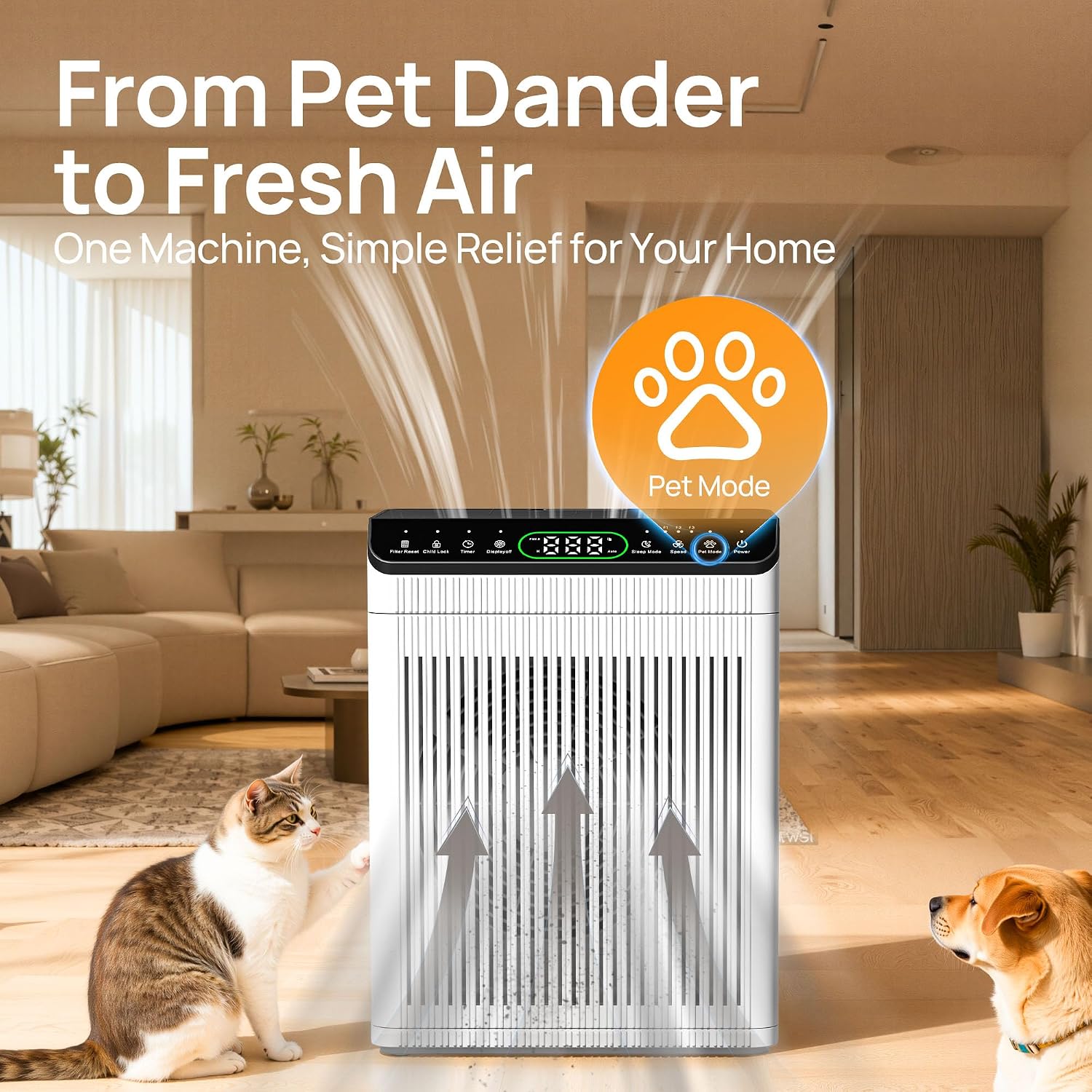 Detalle de EVALIT ET066 Air Purifier for Large Rooms (Up to 2200 sq ft) with Pet Mode, Washable HEPA Filter, Aromatherapy Slot, Ivory