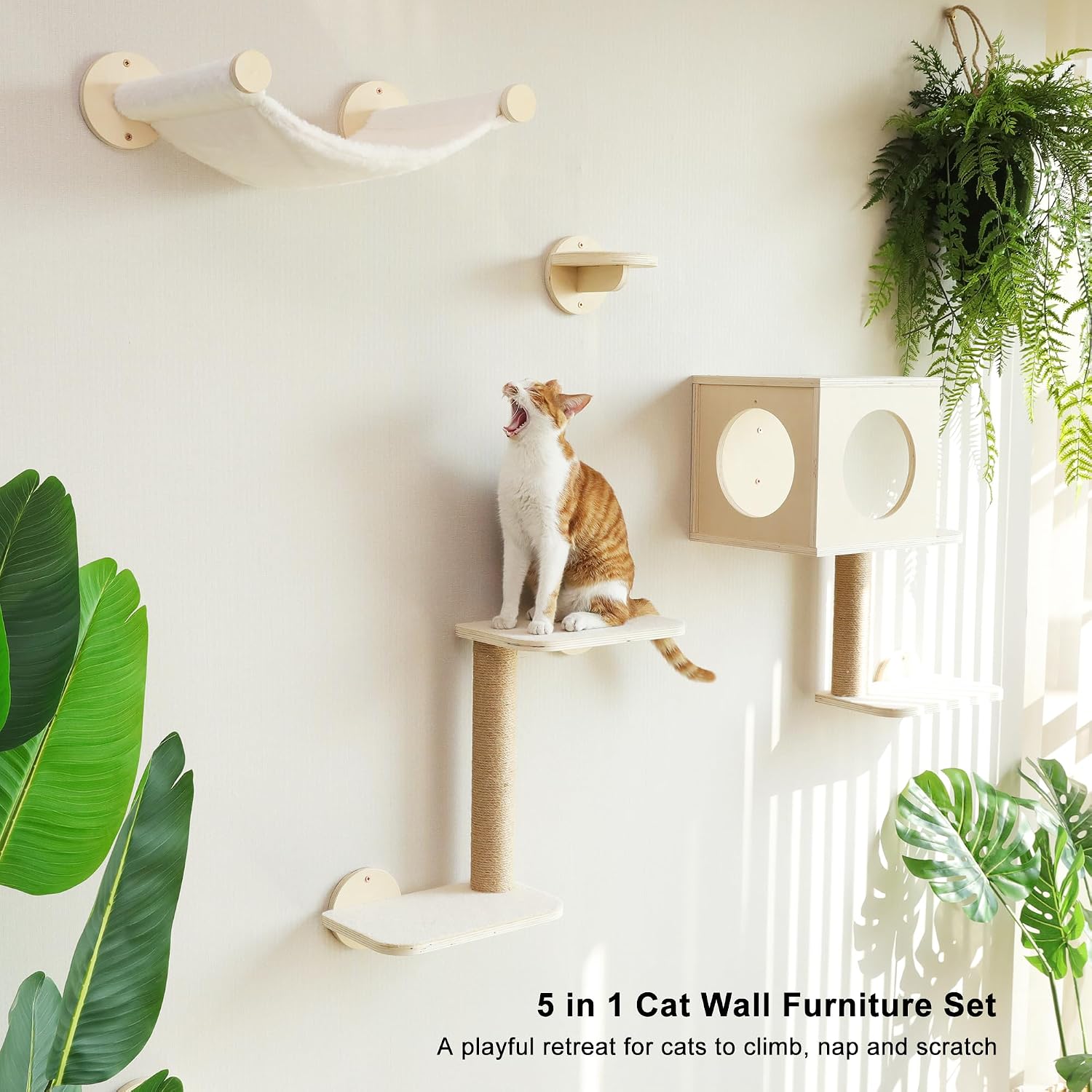 Detalle 2 de FUKUMARU Cat Wall Shelves 5-piece cat climber set 🐱