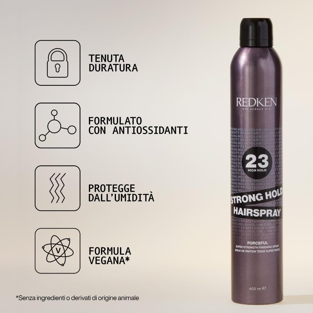 Detalle de Redken Spray Fissante Ultra Forte 400 ml: tenuta 8H, finish brillante e idratazione 24H