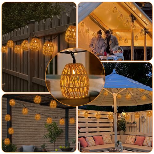Detalle de Oneshlee 10 Stück LED Solar Lichterkette Außen – 3,6 m, IP65, Papierseil, warmweißes Licht