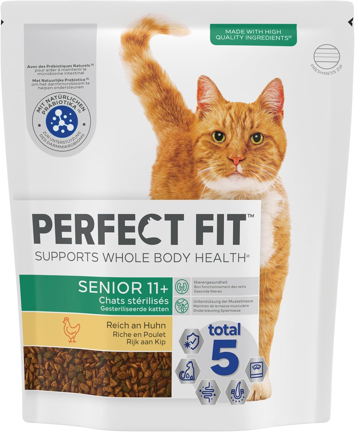 Detalle de PERFECT FIT Senior 11+ Croquettes Gourmandes pour Chat Senior Stérilisé – Poulet, 1,4 kg (Lot de 5)