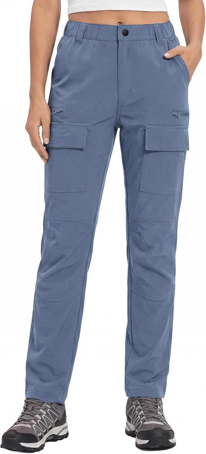 Detalle de GymBrave Pantalone da Trekking Donna Estate: Cargo Elasticizzato Impermeabile con Tasche Zippate