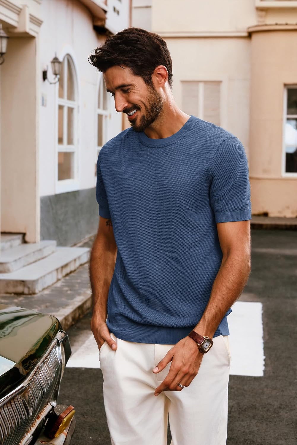 Detalle de PJ PAUL JONES T-shirts décontractés classiques à manches courtes en tricot à col rond pour homme