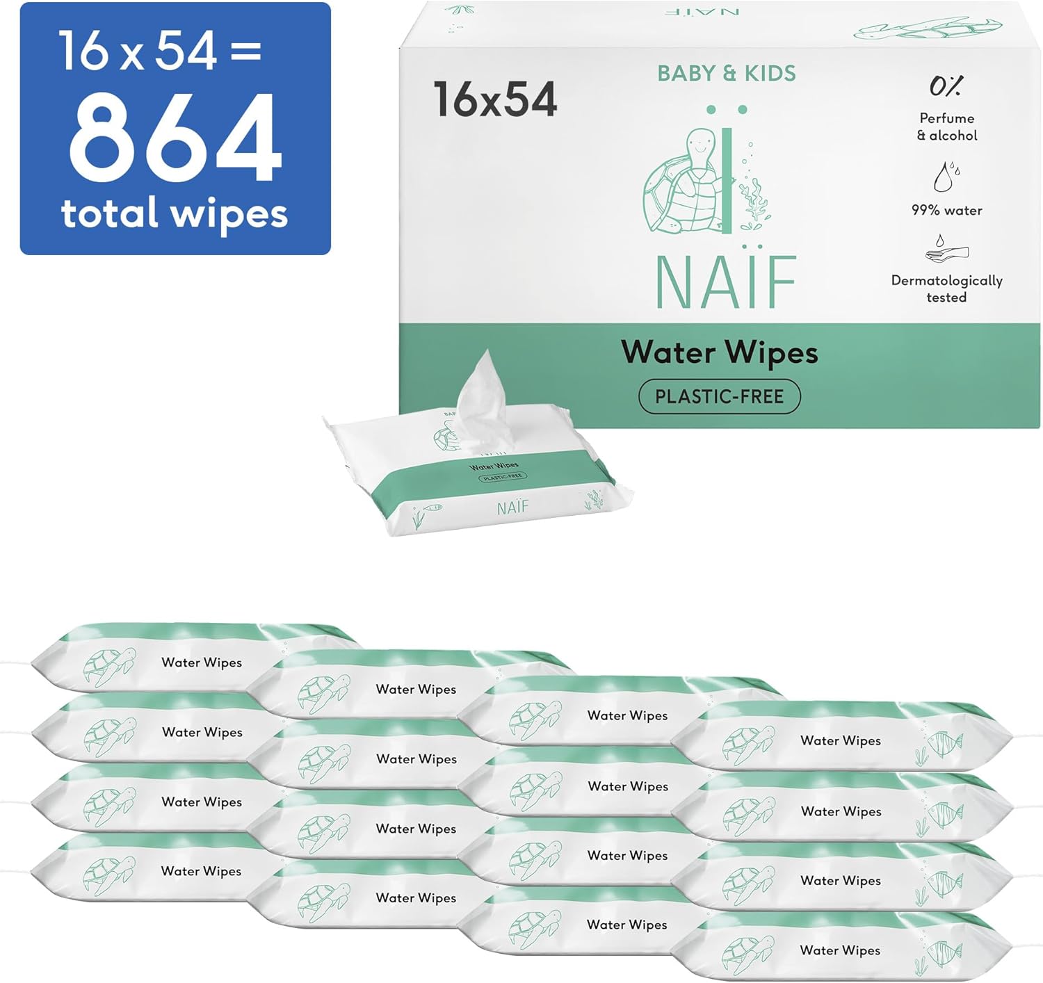 Thumbnail 1 de Naïf Salviette umidificate senza plastica – 864 pezzi (16 x 54) per bebé, corpo e viso