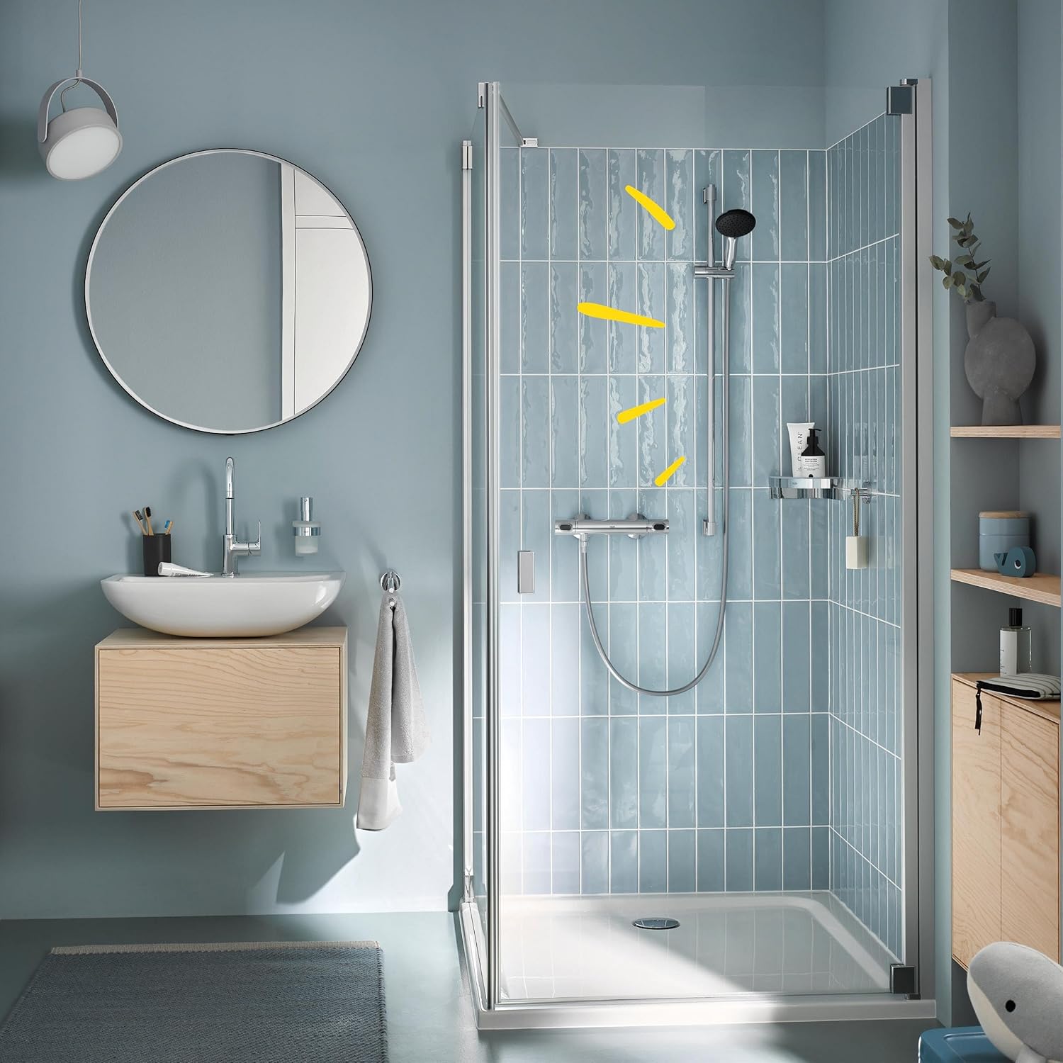 Detalle 2 de GROHE Precision Flow Duschset mit Thermostat – wassersparend, 8 l/min, Chrom