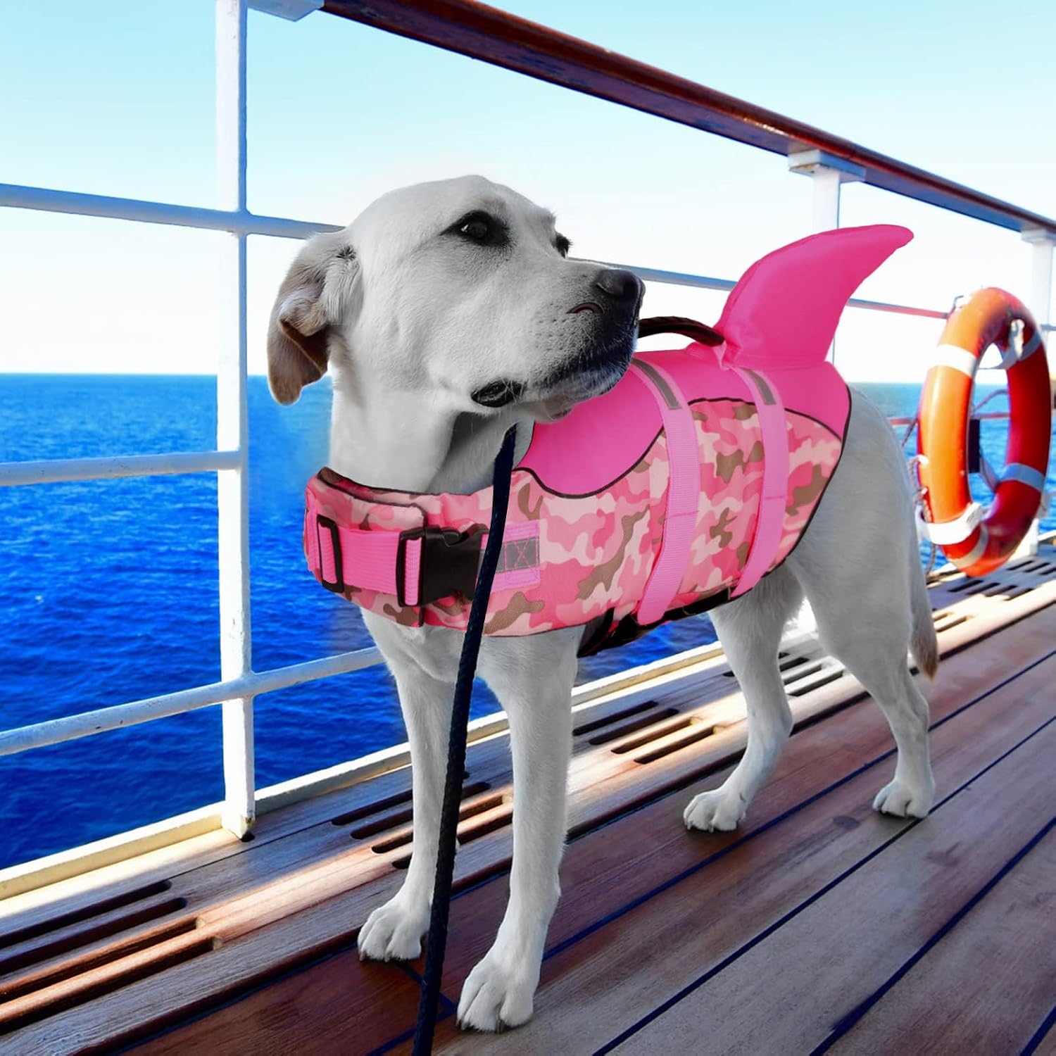 Detalle de Queenmore Dog Swimming Vest: Adjustable Large Life Jacket with Rescue Handle