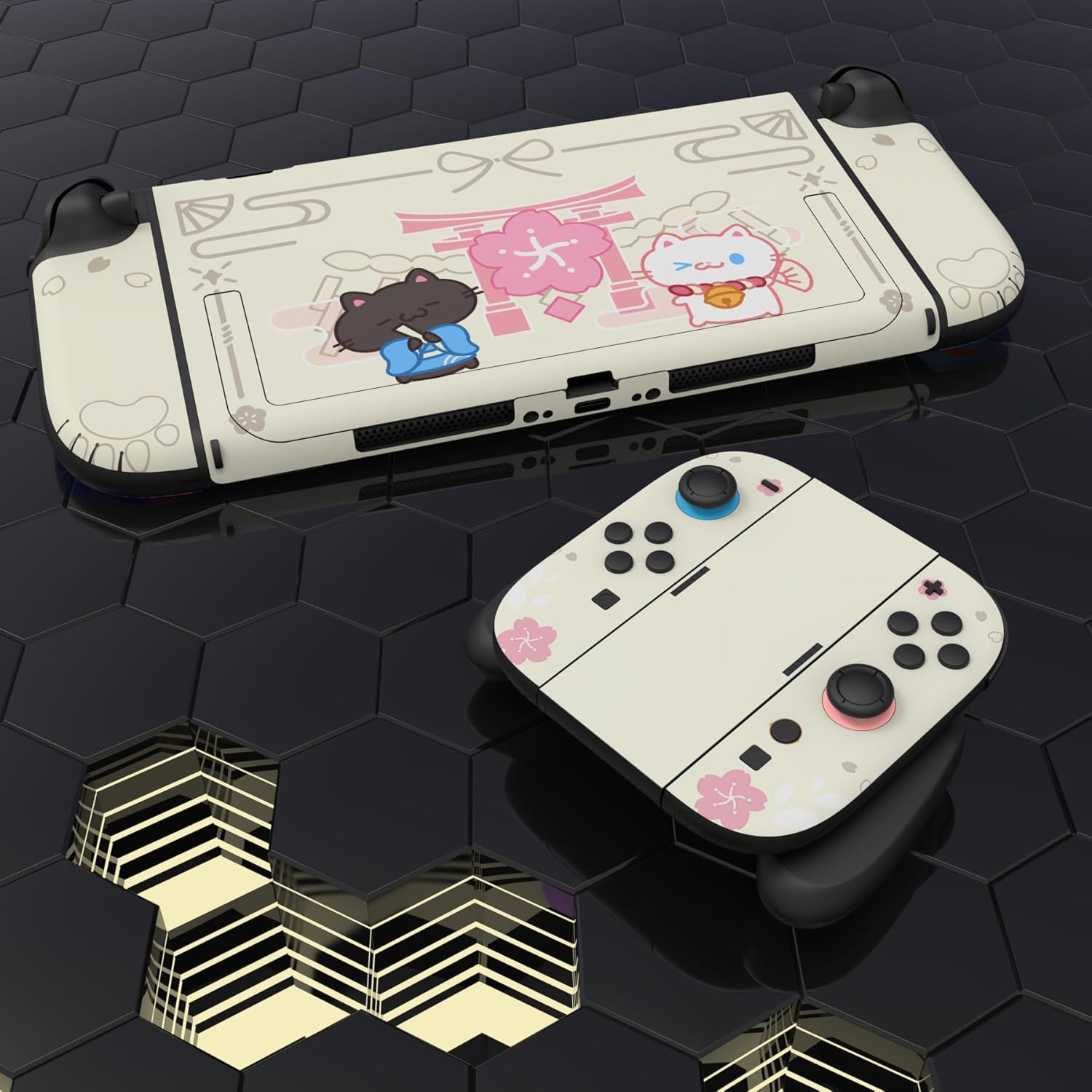 Thumbnail 6 de PlayVital Full Set Protective Skins for Nintendo Switch 2 — Cherry Blossoms Kitten