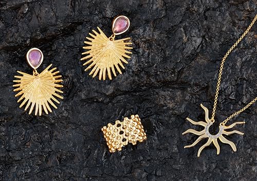 Detalle de SINGULARU Pendientes Catalina Morado: sol dorado y amatista natural
