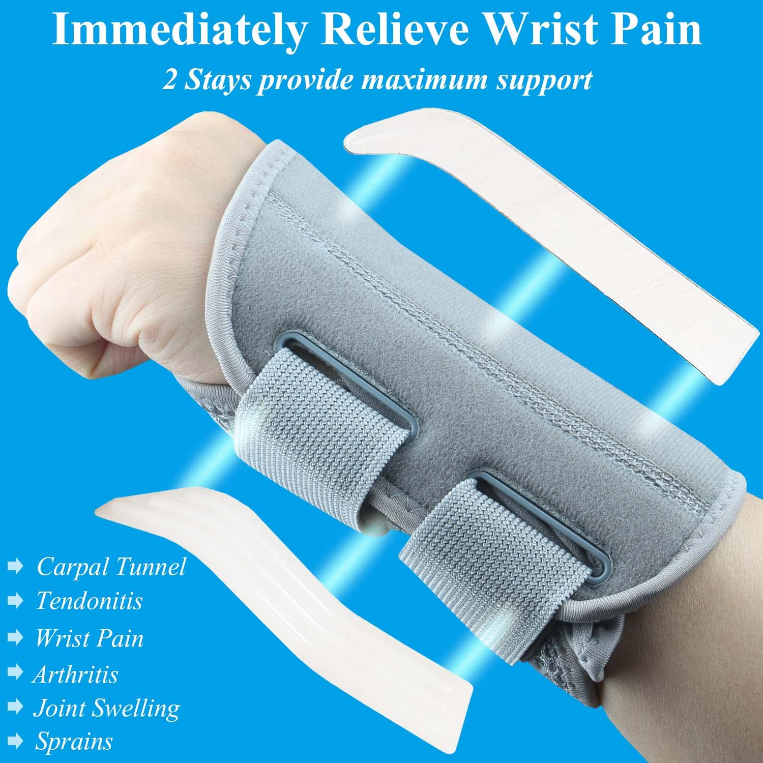 Detalle de Tianhengyi Wrist Brace Carpal Tunnel Support, Right Hand, L/XL, Grey