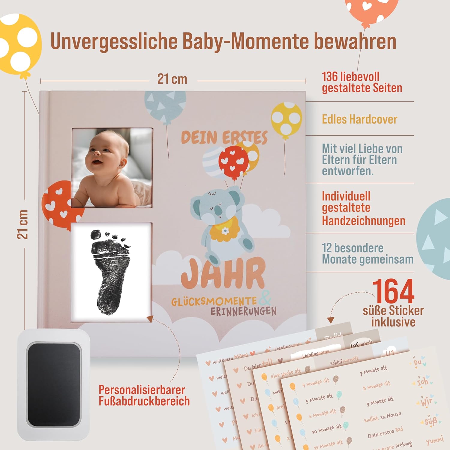 Thumbnail 1 de colortouch Babyalbum „Dein erstes Lebensjahr“ mit Abdruckset & Aufklebern – Babytagebuch zum Selbstgestalten