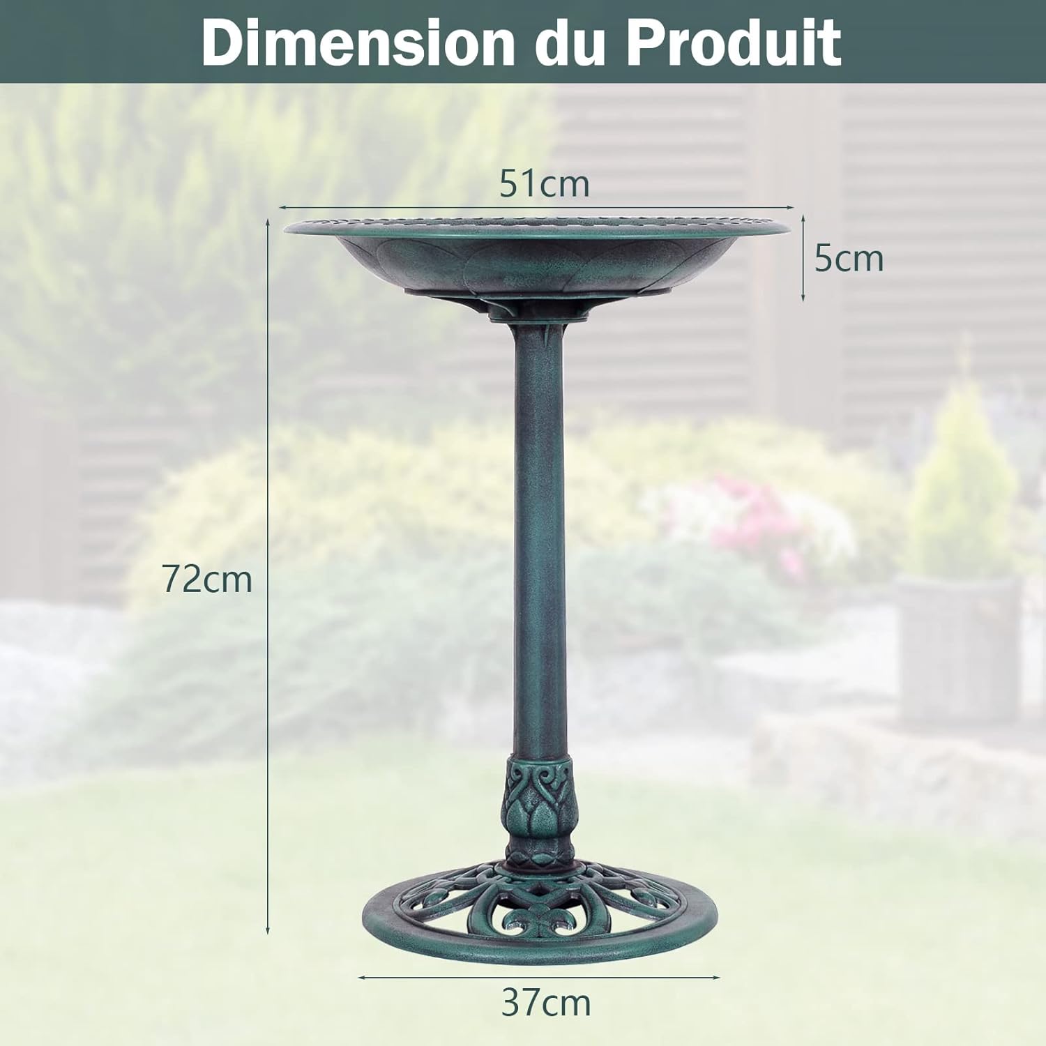 Thumbnail 5 de COSTWAY Abreuvoir Oiseaux Extérieur Plateau Diamètre 50 cm, Hauteur 72 cm – Design Antique Cuivre Vert
