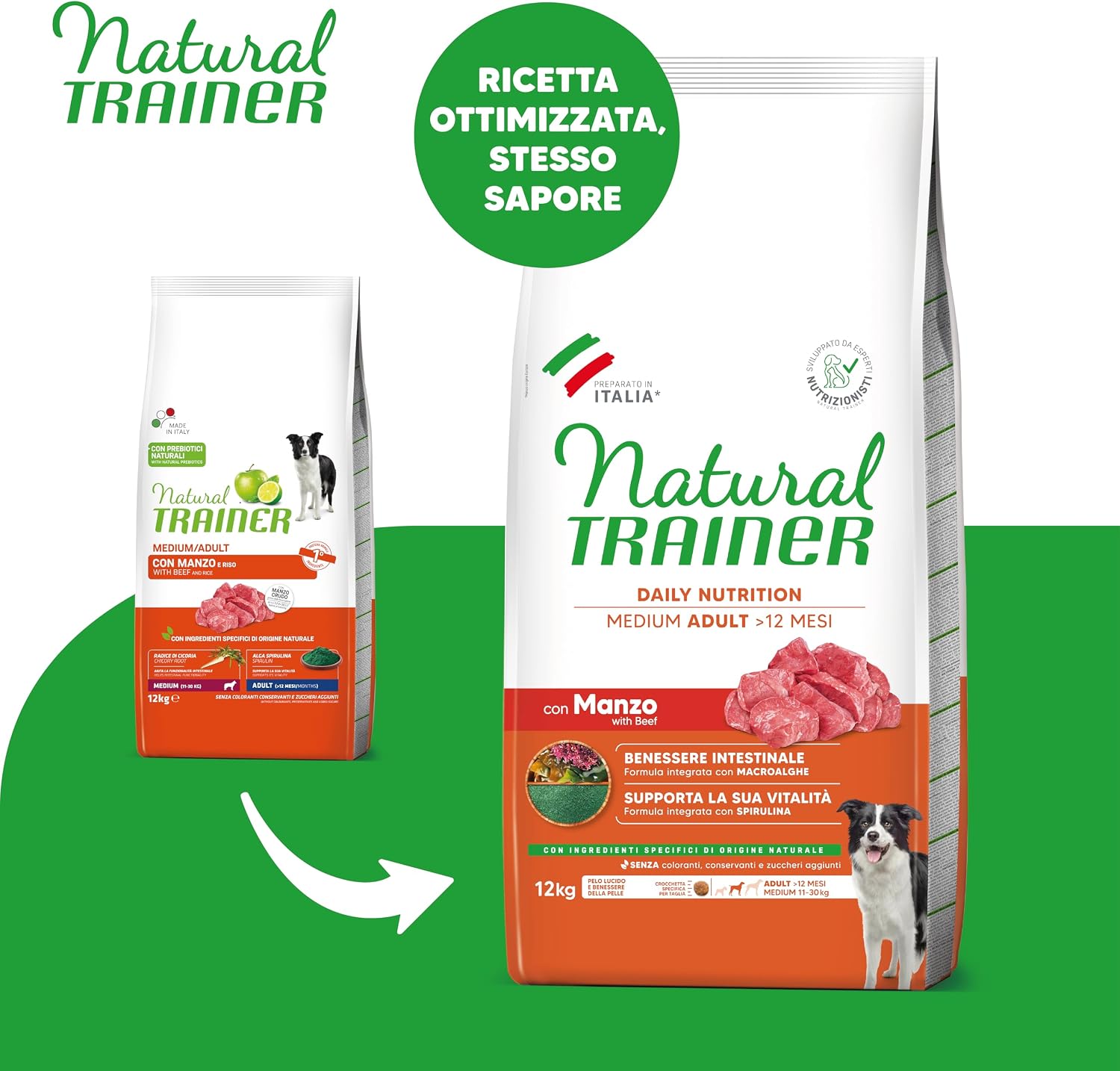 Detalle de Natural Trainer Medium Cibo per Cani Adulti con Manzo - 12kg