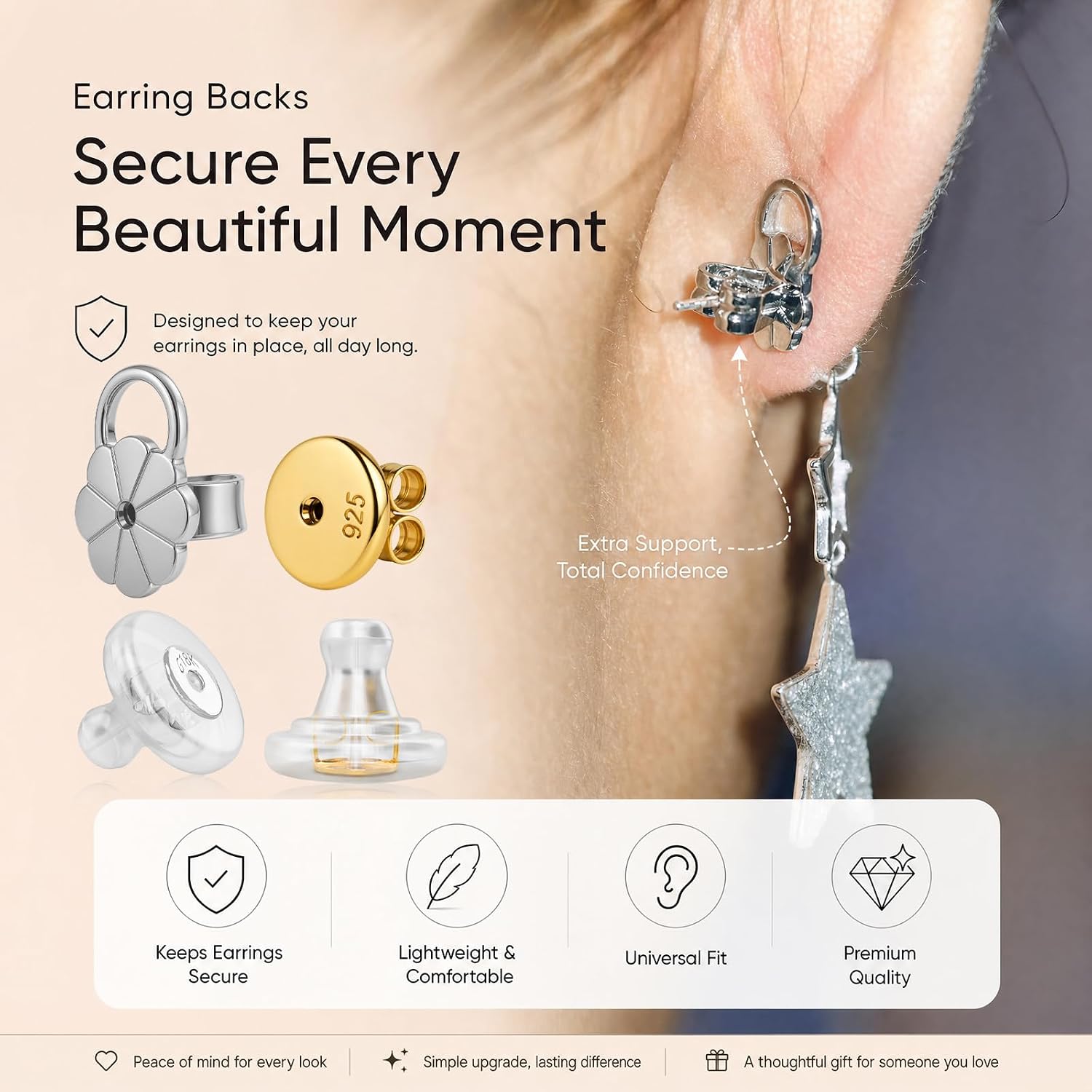 Thumbnail 6 de JUNCHONG JC-earring backs for droopy ears-E02 Plum Blossom Earring Backs, 12-Pack