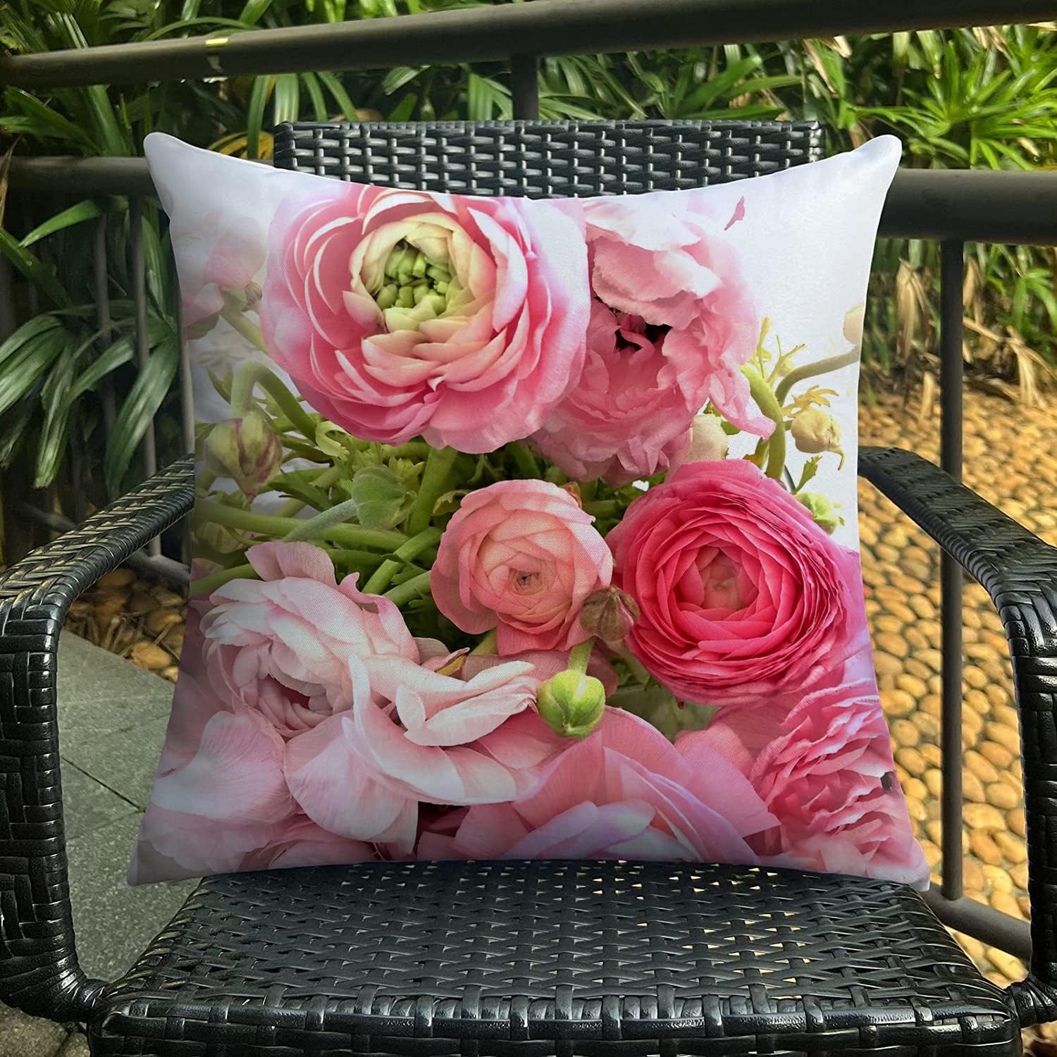 Thumbnail 3 de HUASHUZI 2PcBt-CushionCover-Pink Rose kussensloop, 40 x 40 cm, roze bloemen