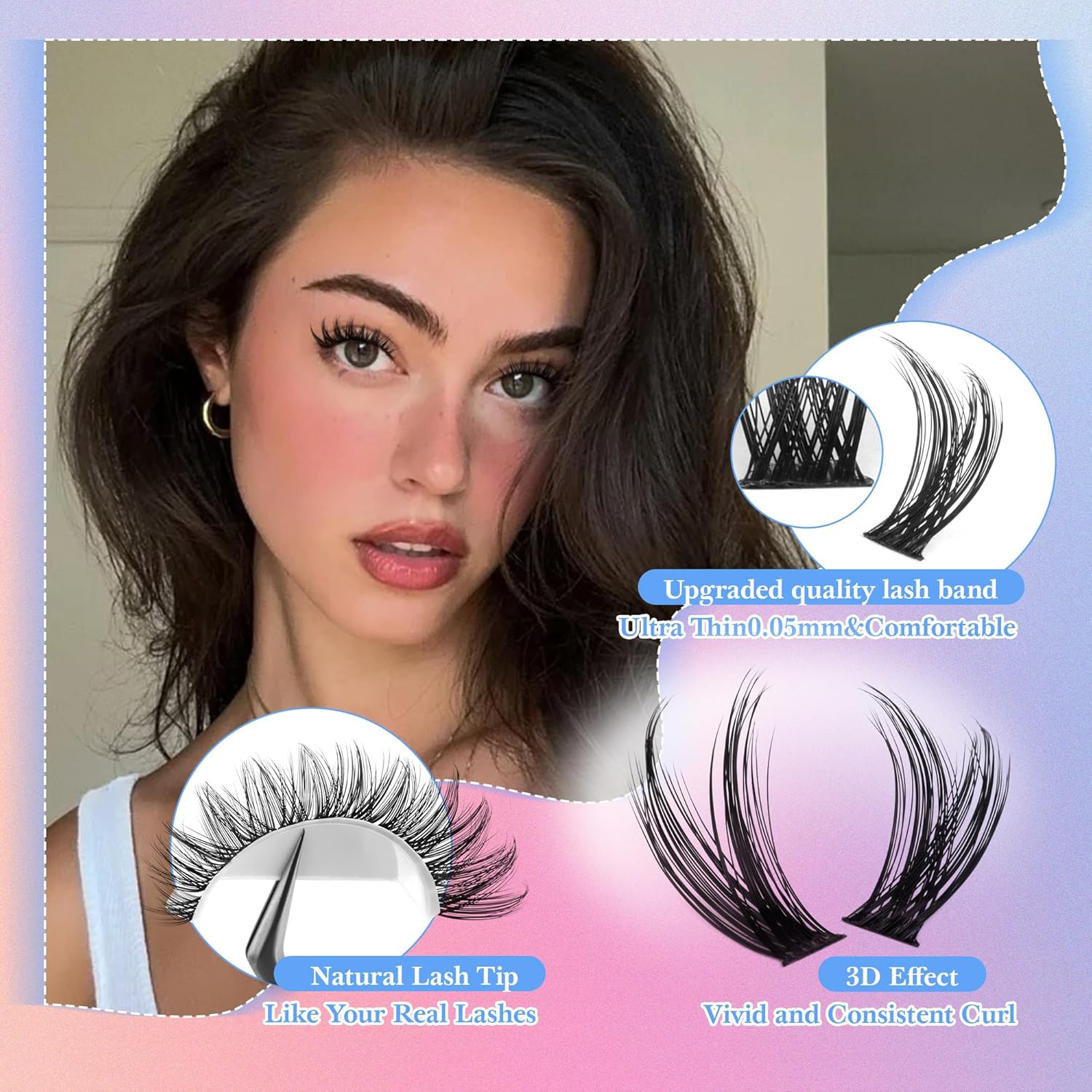 Detalle 2 de Fairy Lash Clusters Kit Wispy Eyelash Clusters DIY 8-16mm — 192pcs with Bond, Seal & Tweezers