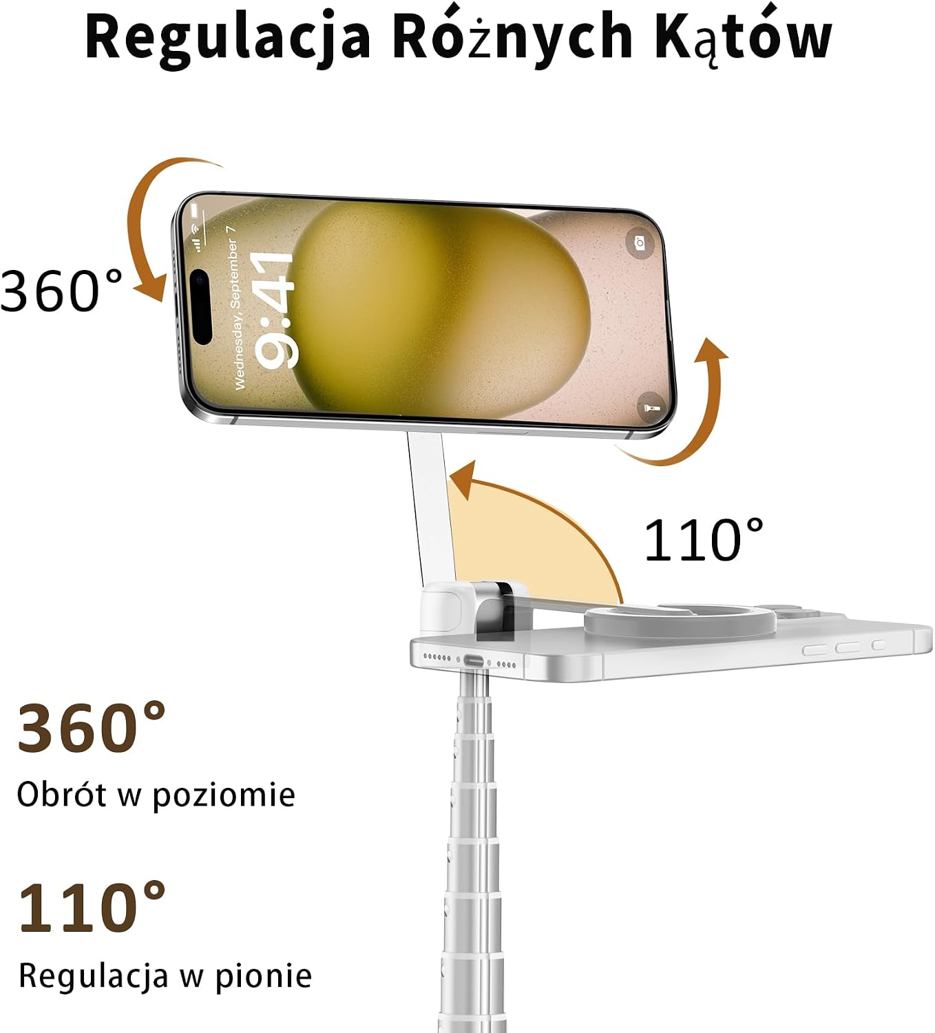 Detalle 1 de TONEOF CX609 magnetyczny statyw do selfie 173 cm, MagSafe, pilot, biały