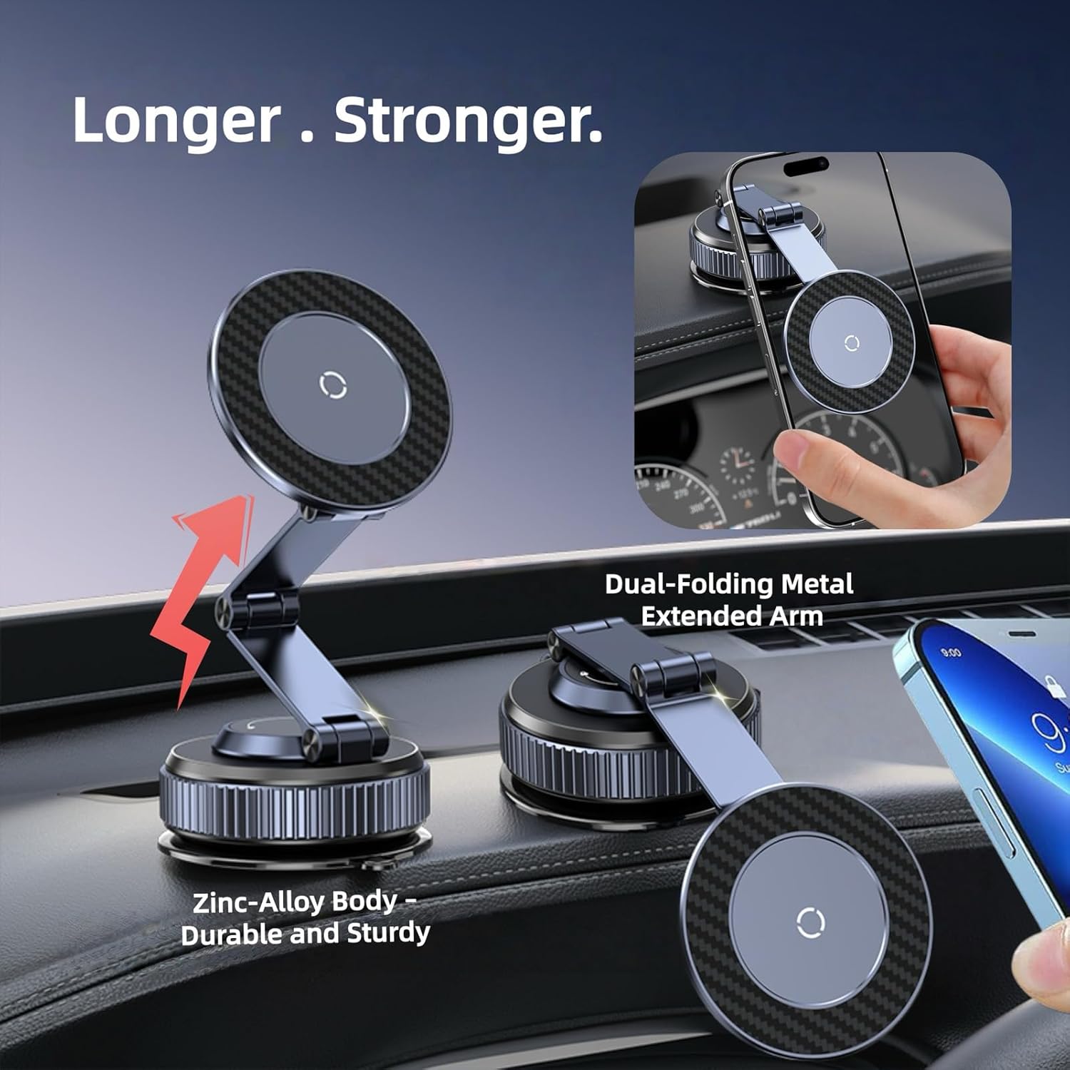 Thumbnail 3 de GEYUTHS Magnetic Car Phone Holder with Suction Cup and 360° Adjustable Arm