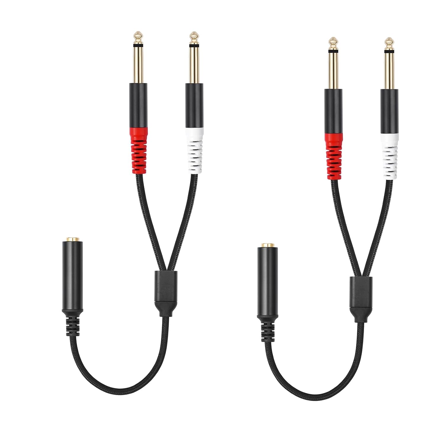 Detalle de Lrbners 3719-03X2 1/4-Inch Y-Splitter Cable, Braided, 1-Foot, 2-Pack