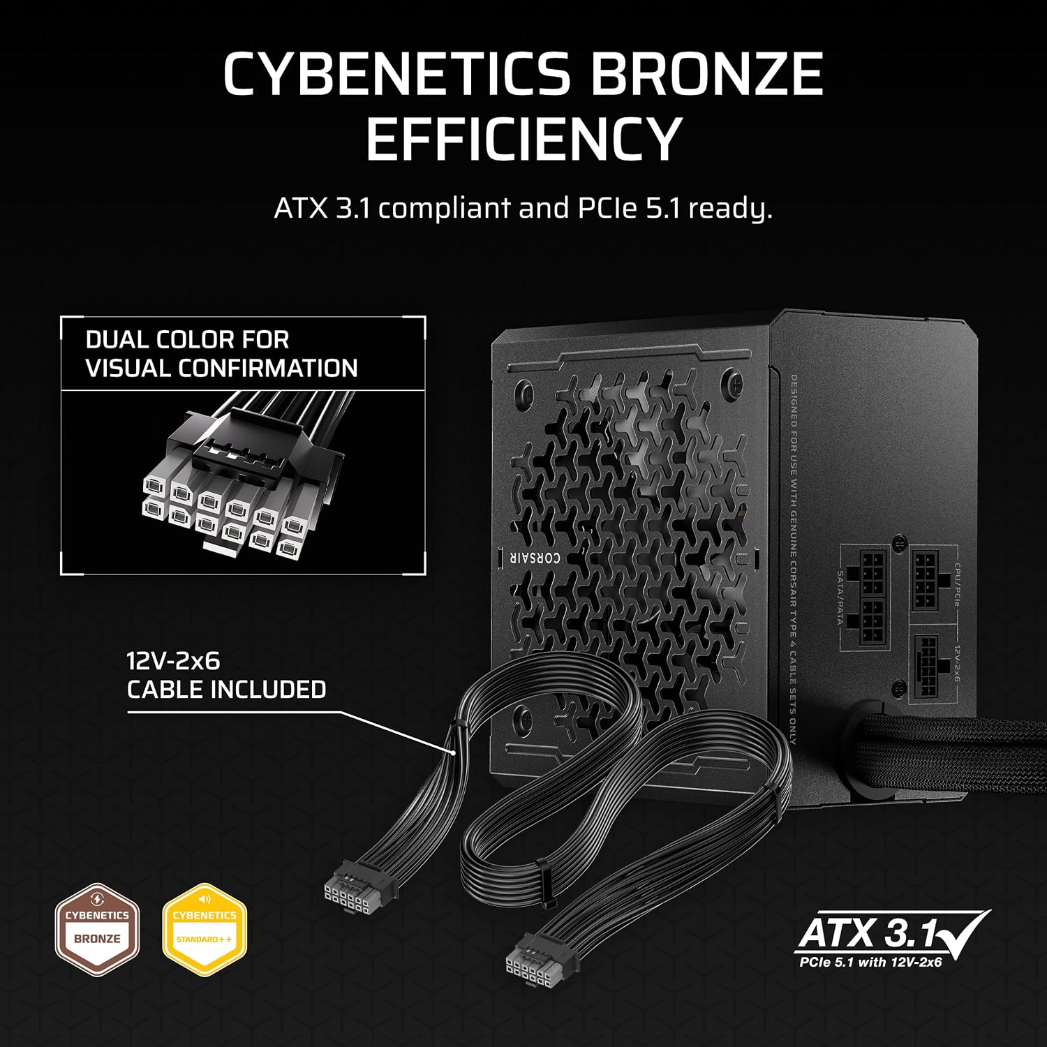 Detalle de Corsair CX750M CP-9020311-NA 750W ATX 3.1 PCIe 5.1 Power Supply