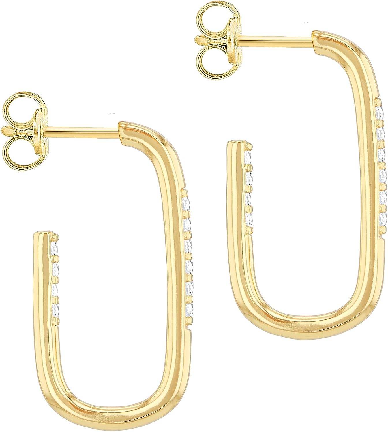 Thumbnail 2 de Amazon Essentials orecchini a cerchio rettangolare in argento sterling e oro con zirconia cubica dorata