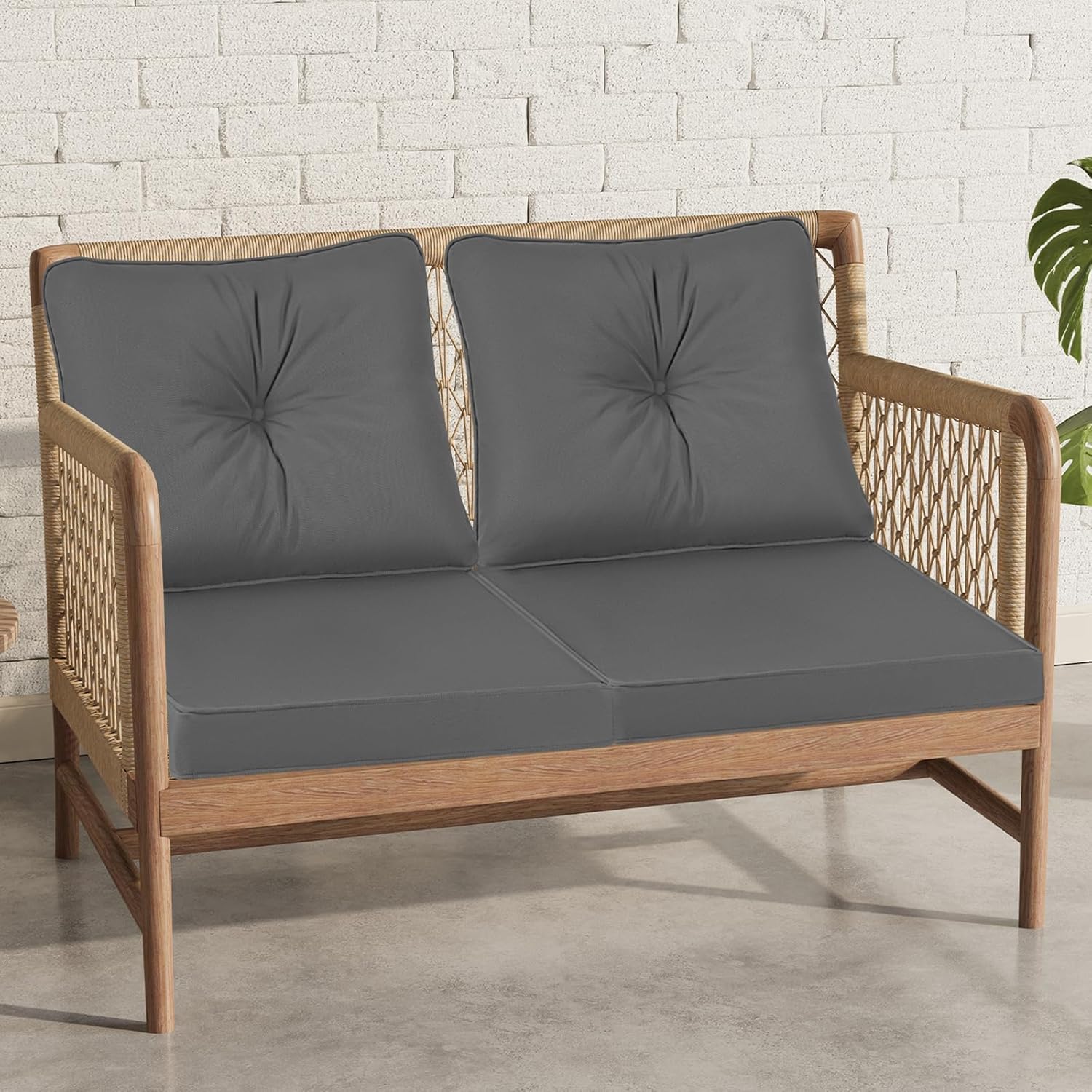 Thumbnail 3 de PRIMEPATIO 50 x 50cm Dark Grey 7cm Waterproof Outdoor Chair Cushion with Backrest