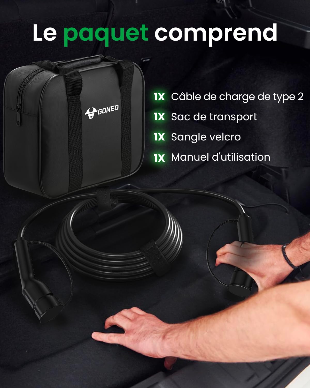Thumbnail 6 de GONEO Type 2 Câble de Recharge Voiture Électrique 22kW – 10 m, IP54, CCS2/Type 2, Sac de rangement