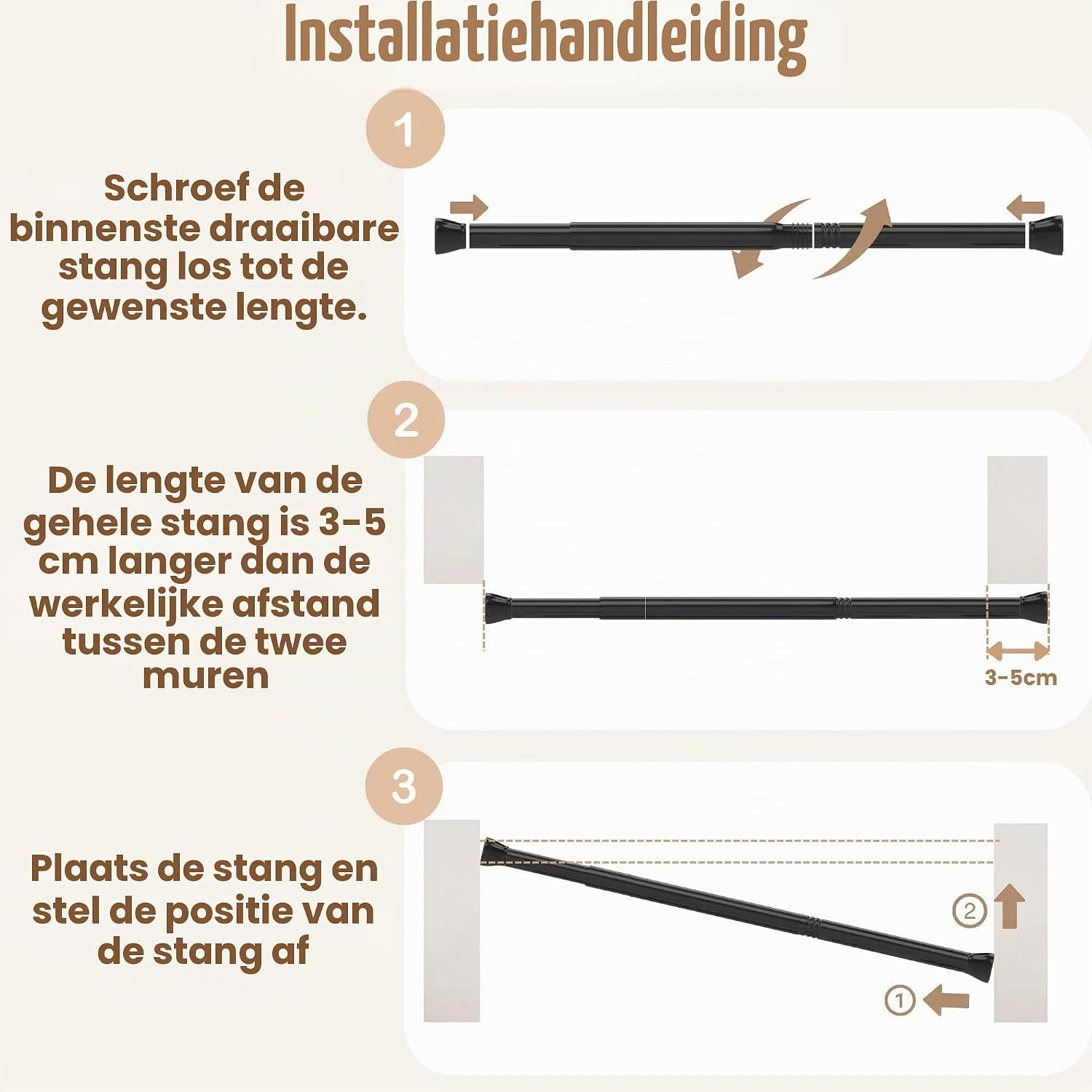 Thumbnail 6 de Rod&Trikin NO4-8089-10 telescopische douchegordijnstang, zwart, 85–160 cm