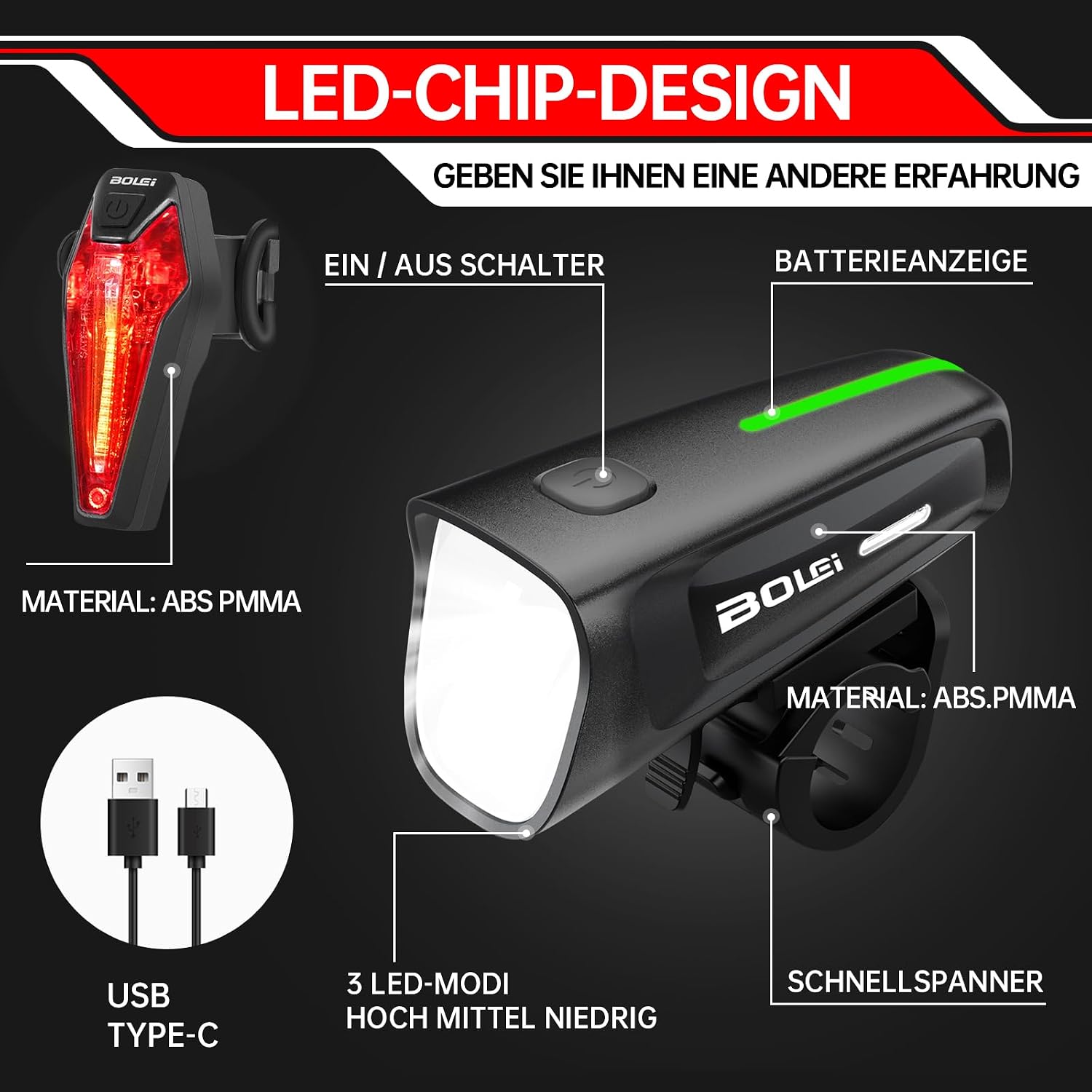 Thumbnail 1 de BOLEi LED Fahrradlicht 100 LUX