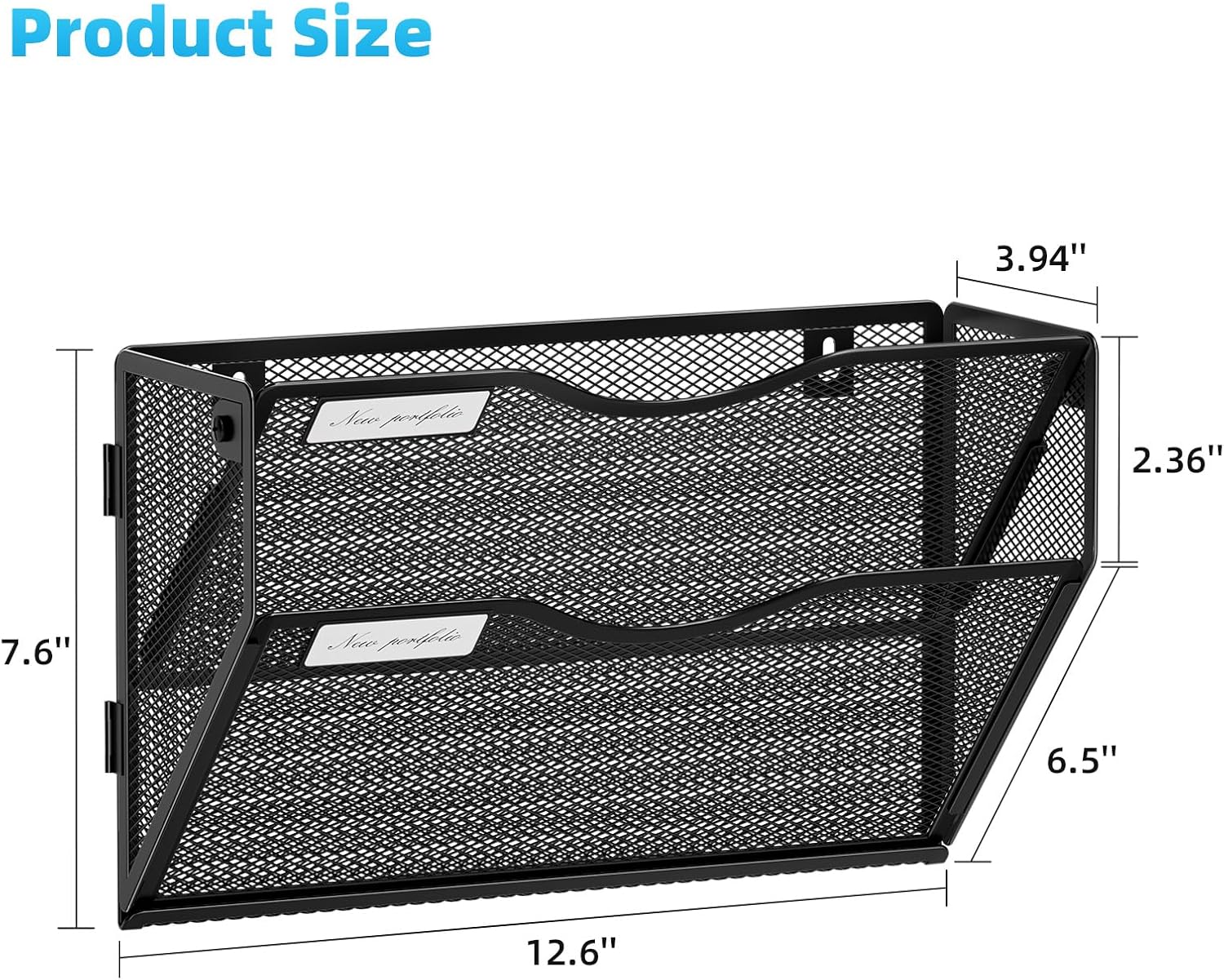 Detalle de Marbrasse 2 tier - Black Wall File Holder, 2-Tier Metal Mesh Organizer